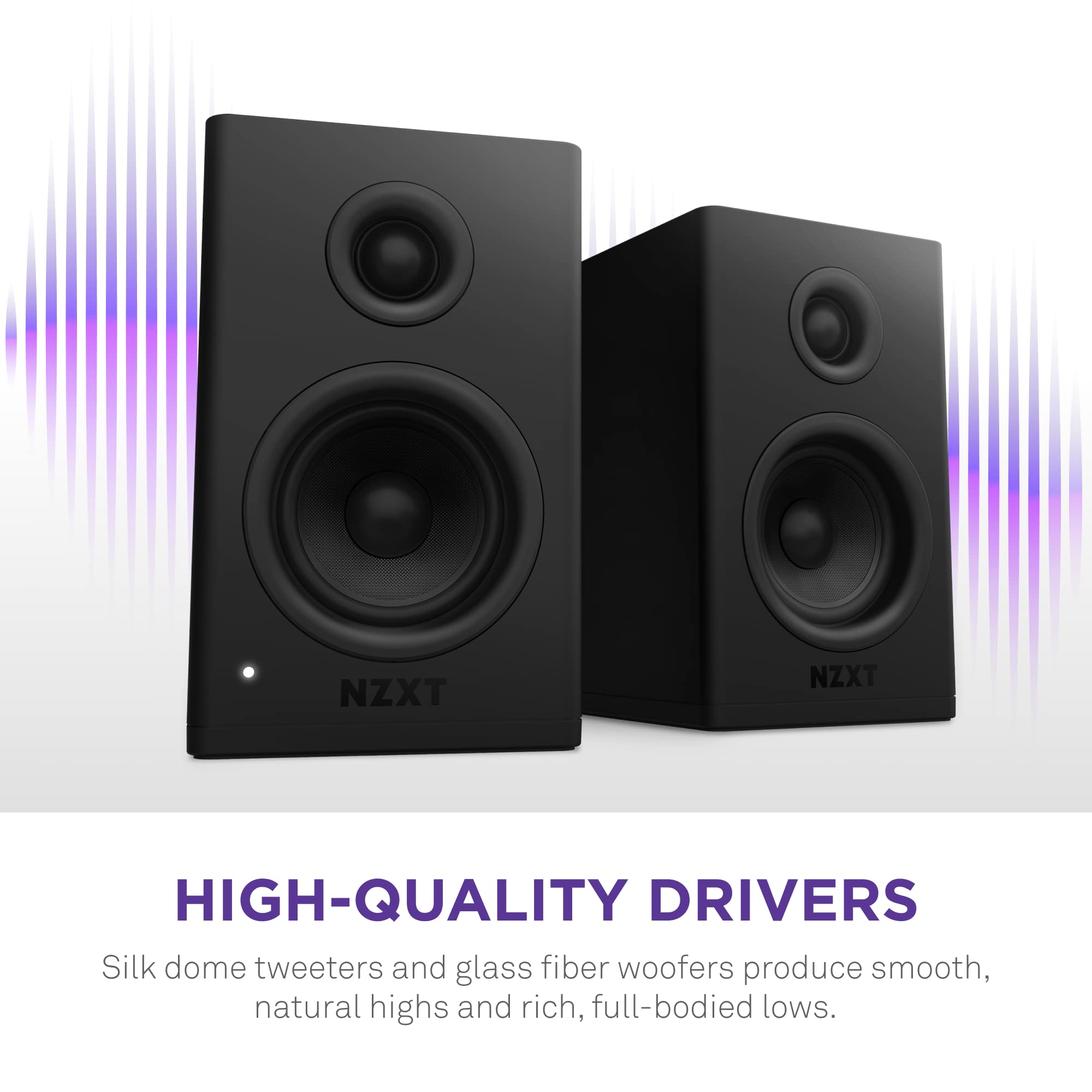 Nzxt Relay Pc Gaming Desktop Speakers   Ap Spkb2 Us   Bookshelf Style Design   80 Watts   High Dynamic Range   Silk Dome Tweeter