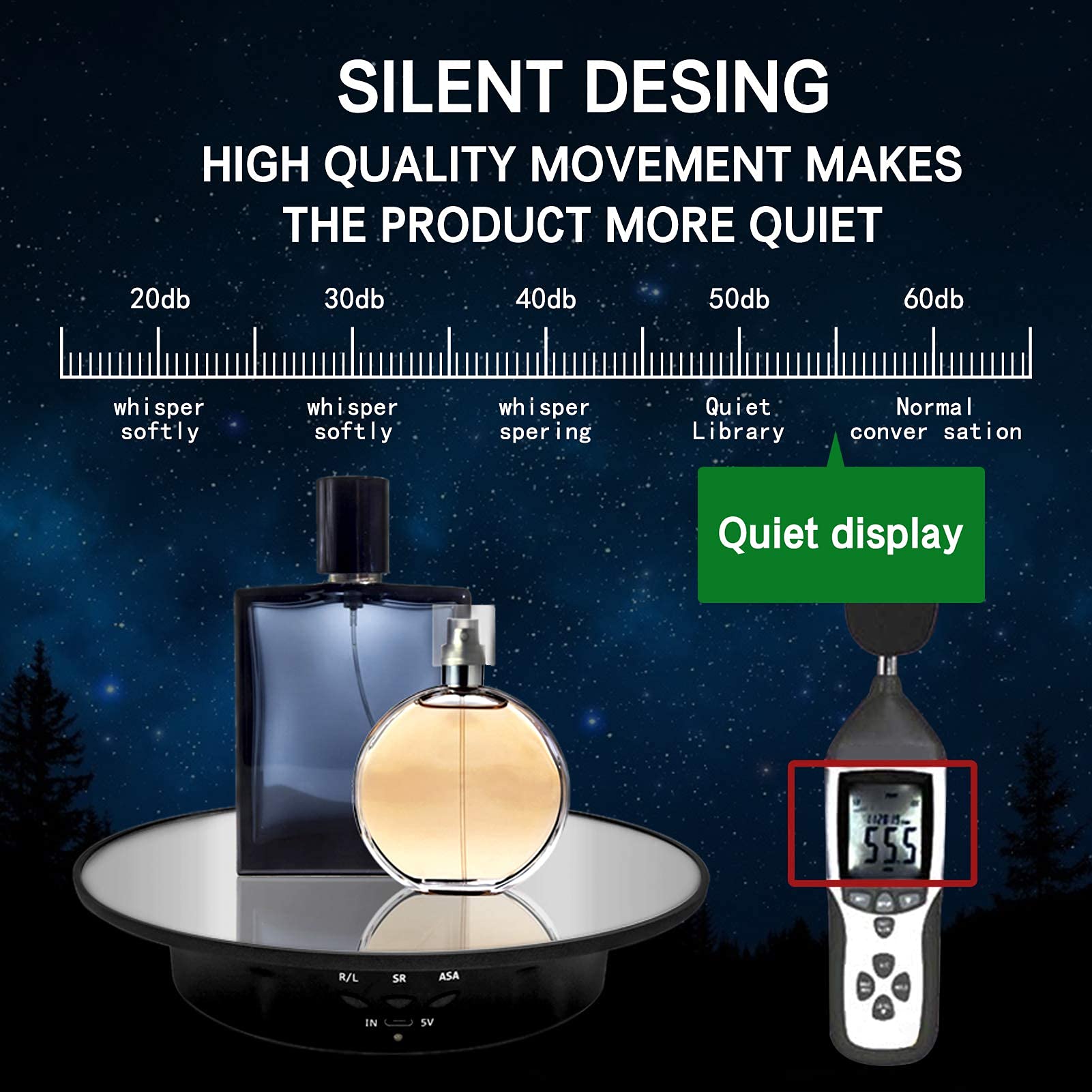 Zlmondee Motorized Rotating Display Stand, 7.87Inch /17.6Lb Load,Mirror Covered 360 Degree Turntable Display Stand For Photograp