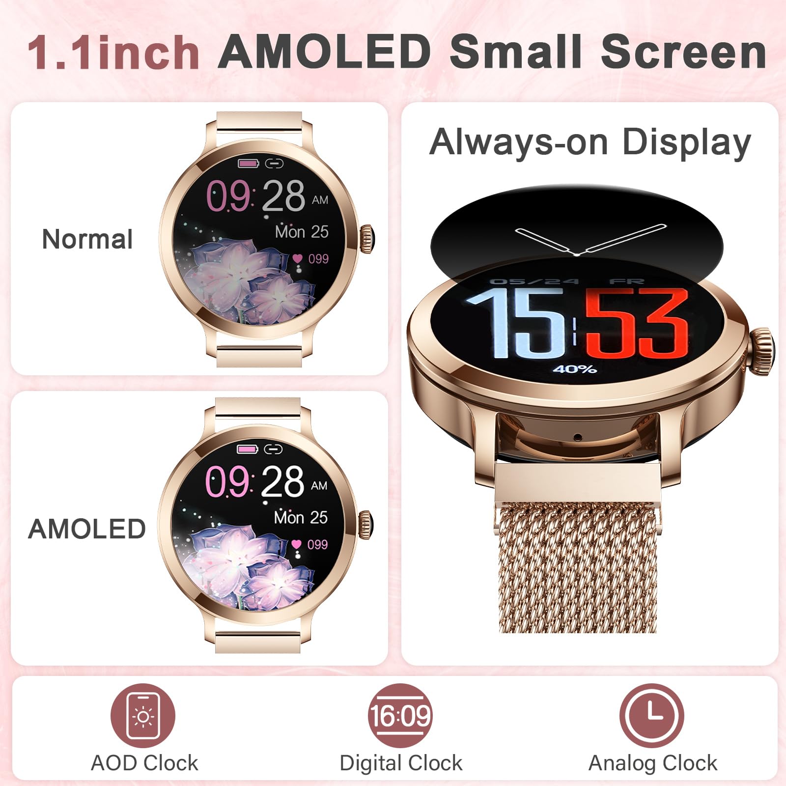 Gadixy Smart Watches For Women (Make/Answer Call), 1.1'' Amoled Small Screen Fitness Tracker 110+ Sports Modes Ip68 Step Counter