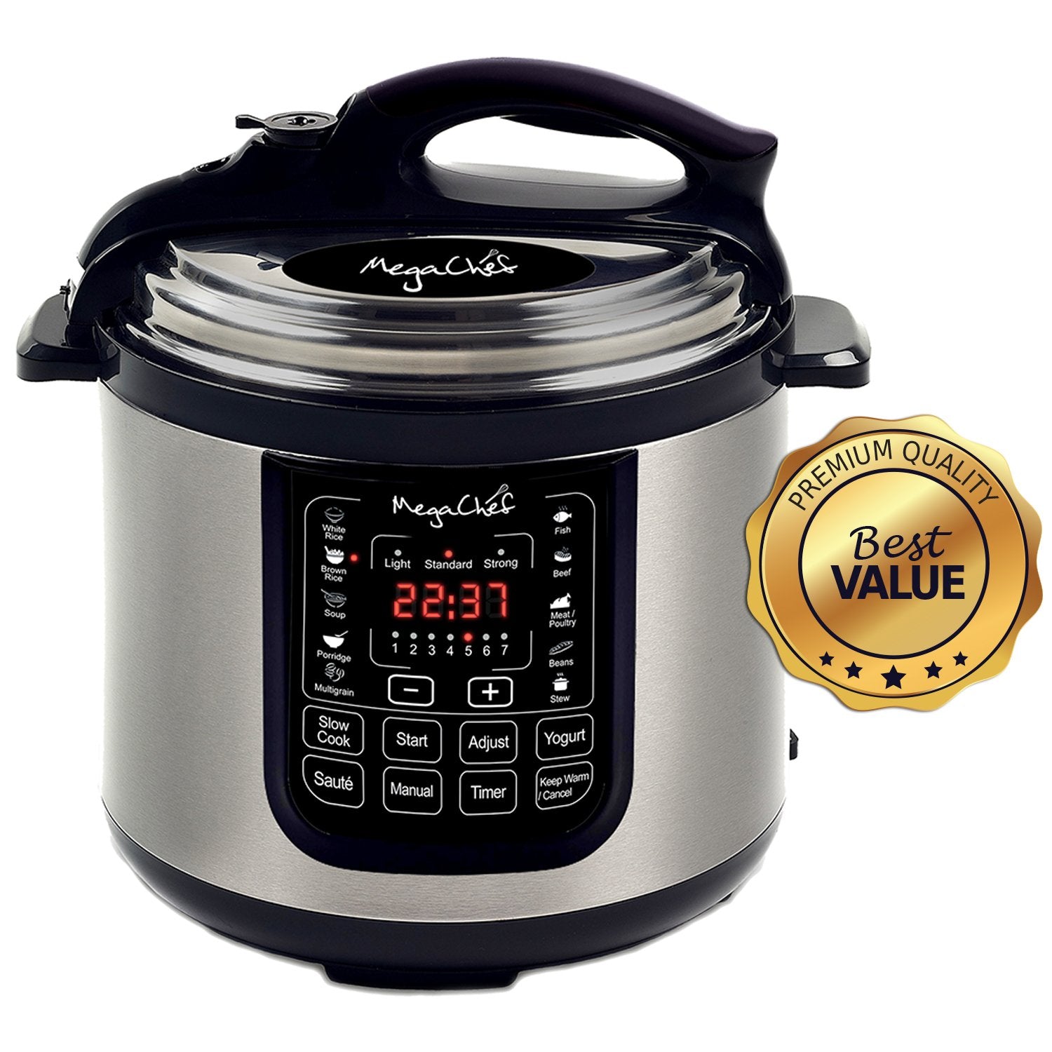 Megachef Mcpr120A 8 Quart Digital Pressure Cooker With 13 Pre Set Multi Function Features, Stainless Steel
