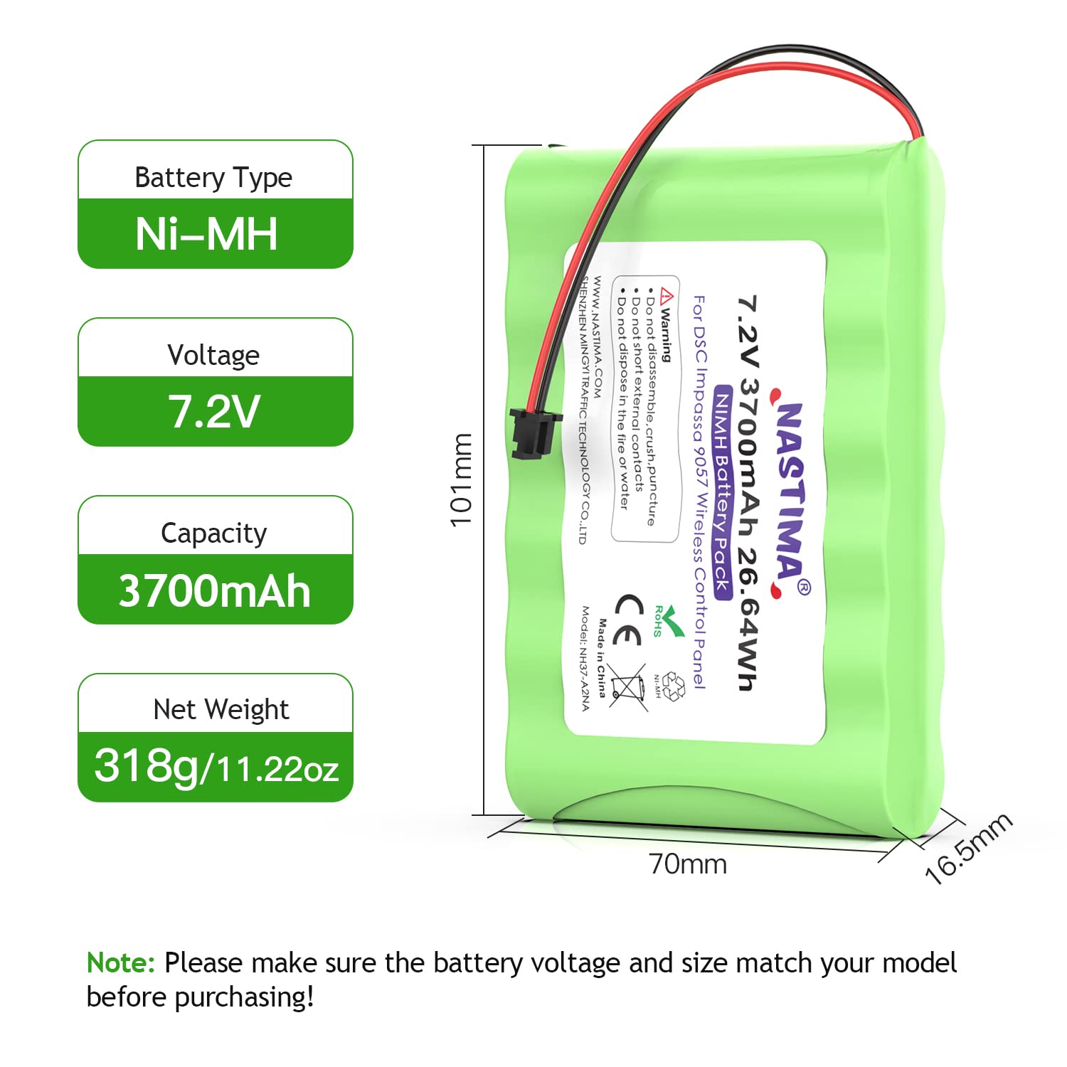 Nastima 7.2V 3700Mah Replacement Battery For Dsc Impassas 9057, 6Ph H 4/3A3600 S D22, 7.2V Rechargeable Ni Mh Battery Pack For A