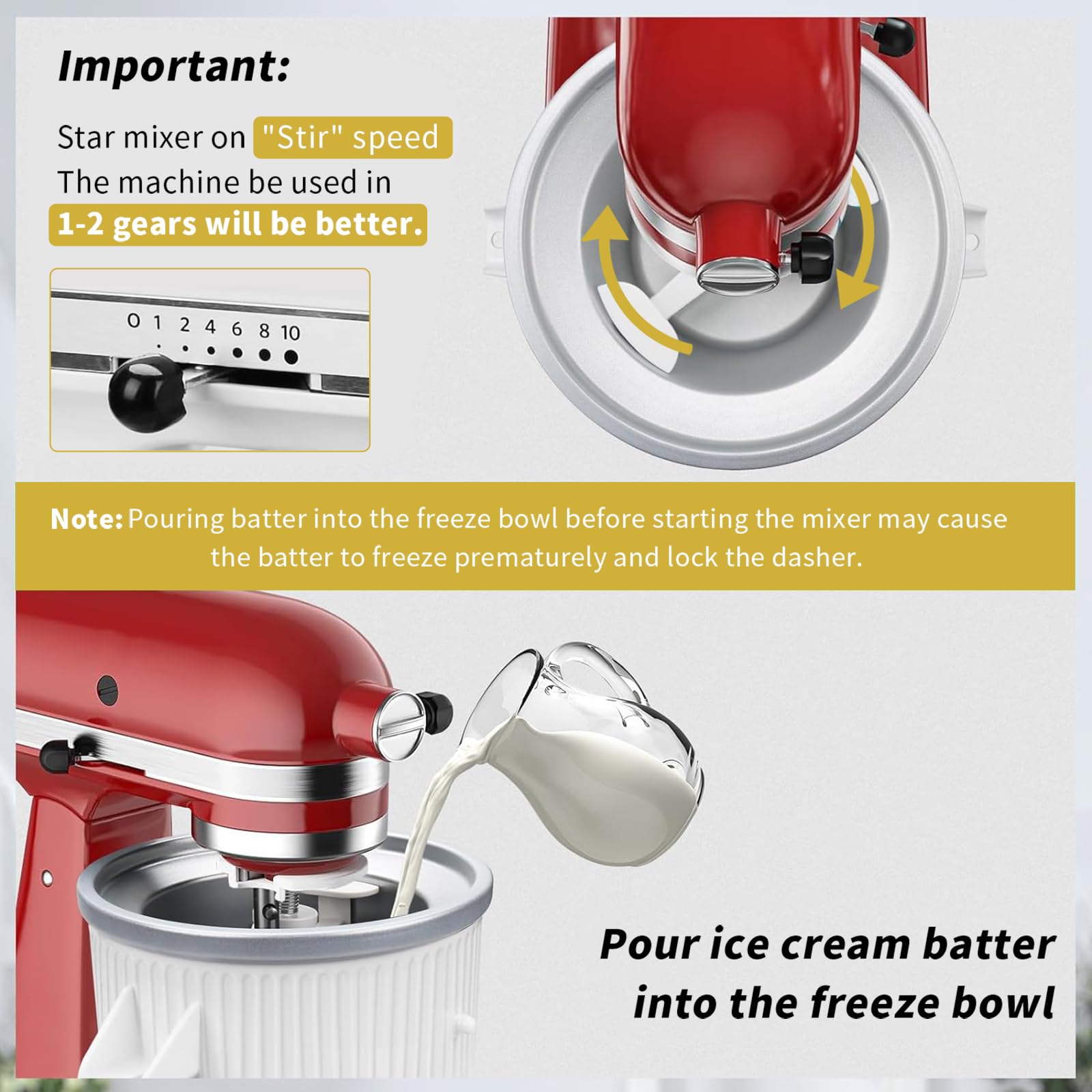 Ice Cream Attachment For Kitchenaid,Fits Kitchenaid 4.5 5Qt/5.5 6 Quart Stand Mixers,Mixer Accessories,Makes 2 Quarts Of Frozen