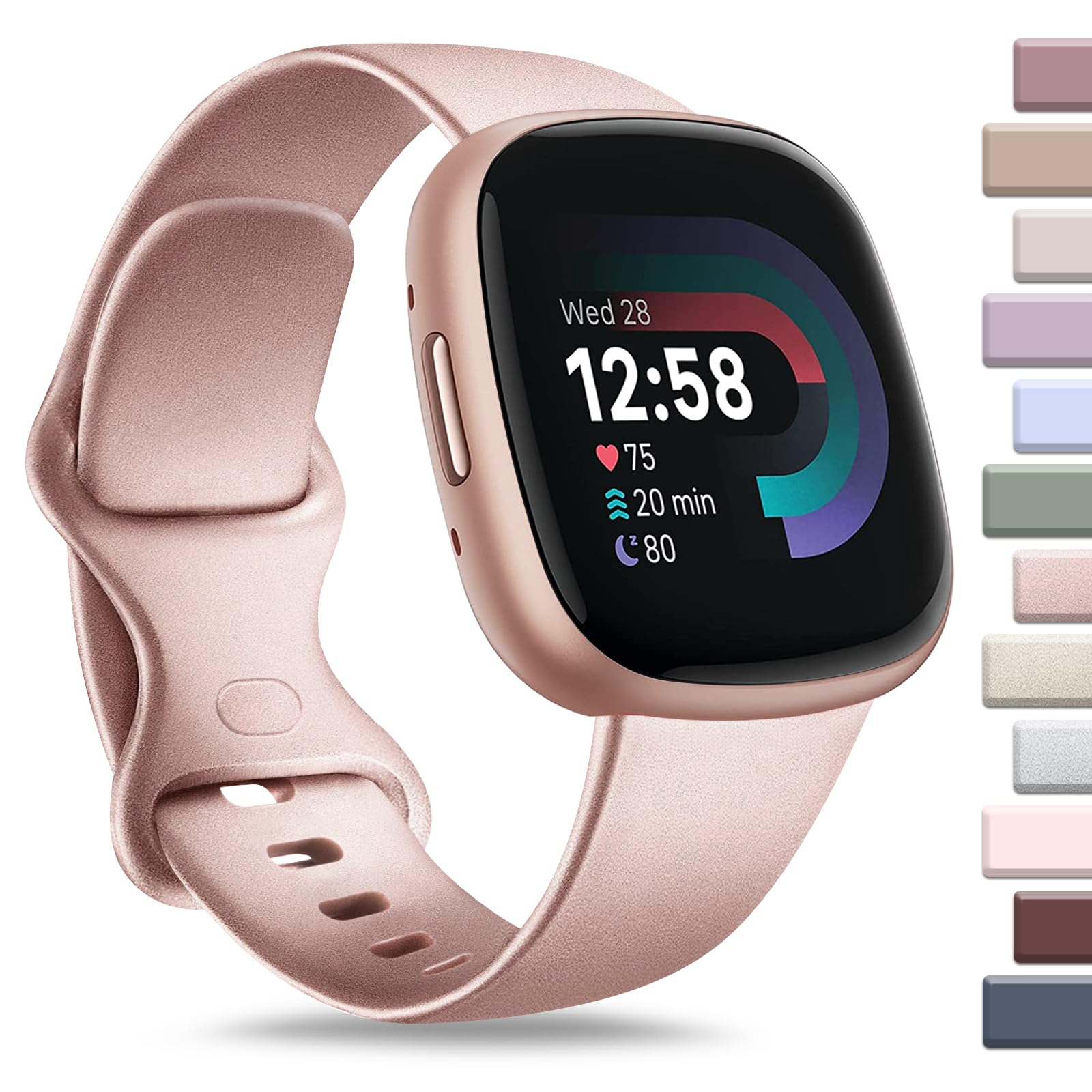 Fitbit Compatible Sport Band - Soft Straps For Sense 2/Sense/Versa 4/Versa 3 Smart Watch (Large, Rose Gold)