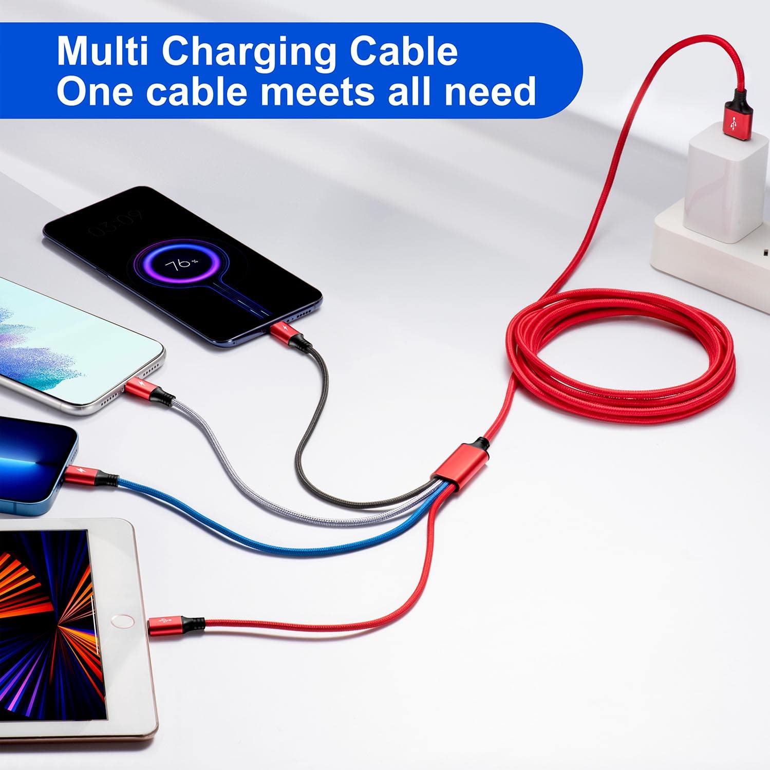 Multi Charging Cable,10Ft 2Pack Multi Fast Charging Cord, Braided Universal 4 In 1 Multi Charger Cable, Long Multi Usb Cable Ada