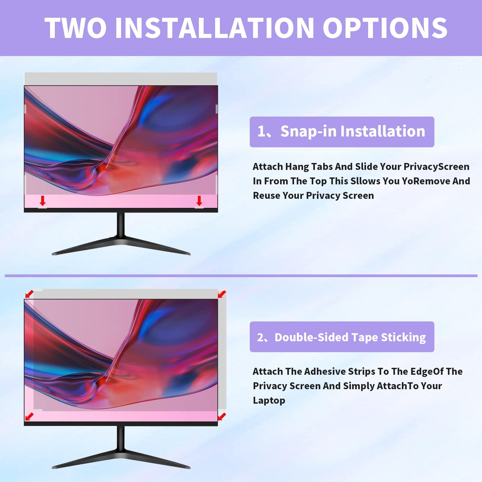 2 Pack Computer Privacy Screen 24 Inch For 16:9 Widescreen Monitor, Removable Eye Protection Anti Glare Blue Light Computer Scre