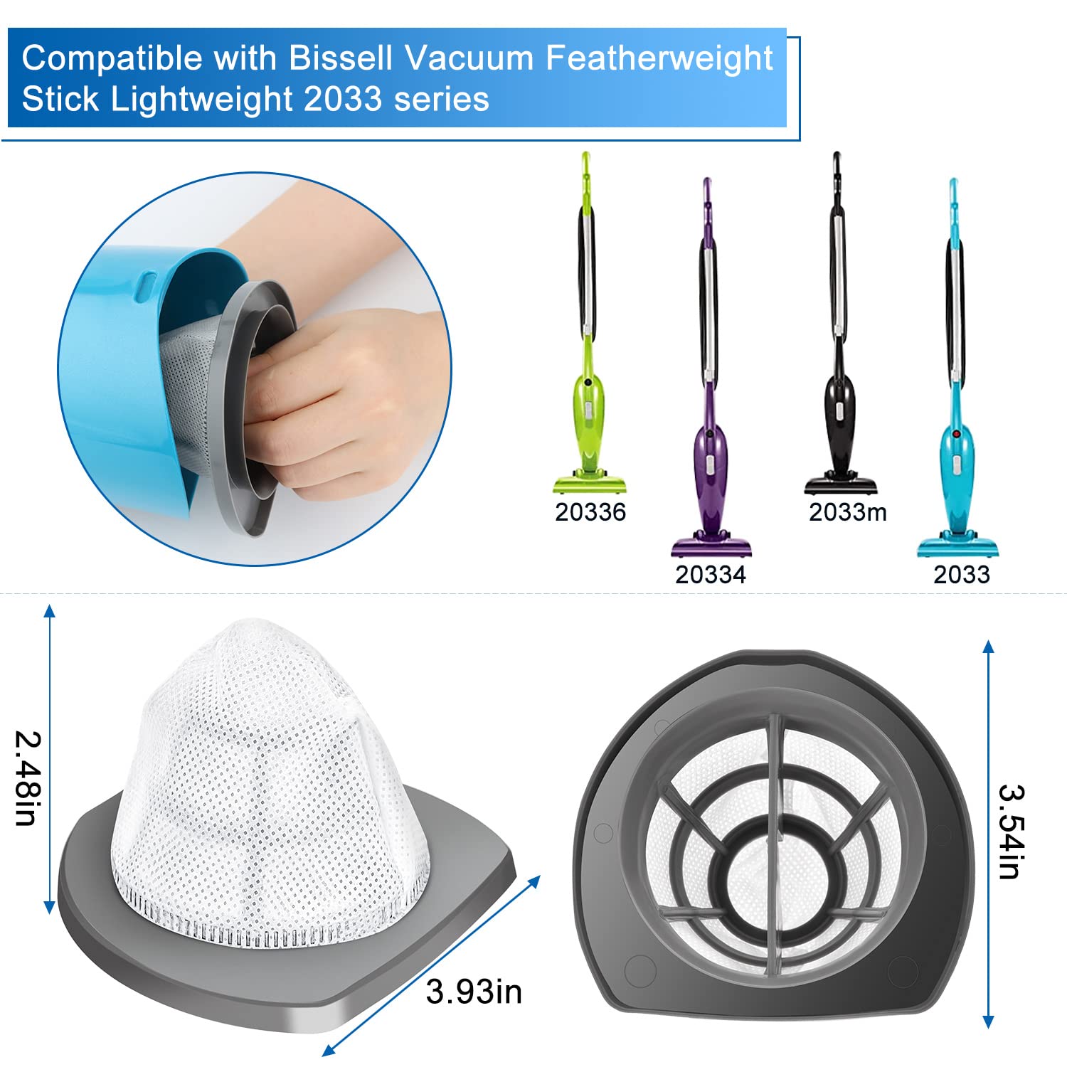 2033 Vacuum Filter For Bissell Featherweight Stick Lightweight Bagless Vacuum 20331 20333 20334 20336 20339 2033M,6 Mesh Filters