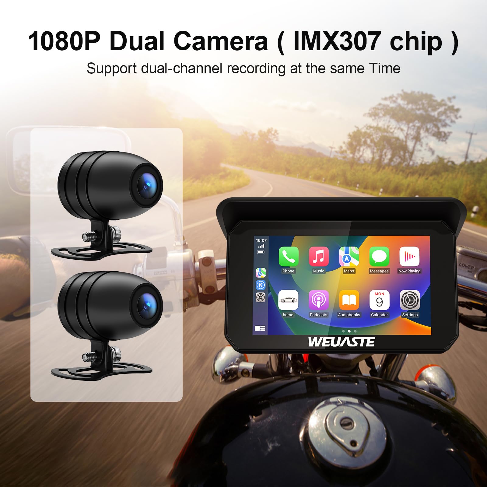 Weuaste Portable Motorcycle Dvr, Motorcycle Tpms, Wireless Apple Carplay & Android Auto Gps Navigation For Motorcycle, Upgrade M