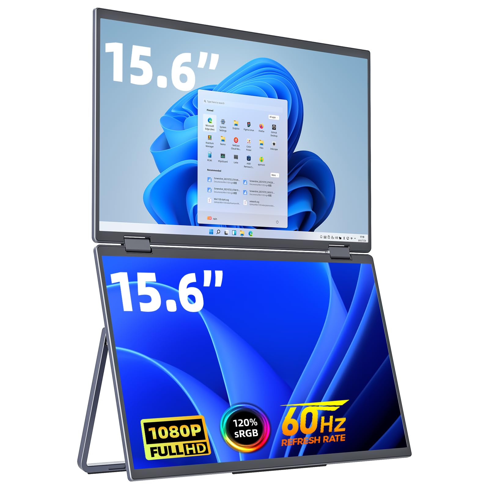 cocopar Portable Monitor Dual 15.6 Inch 1080P Travel Monitor with Speaker HDMI USB-C External Display for Laptop MacBook Surface