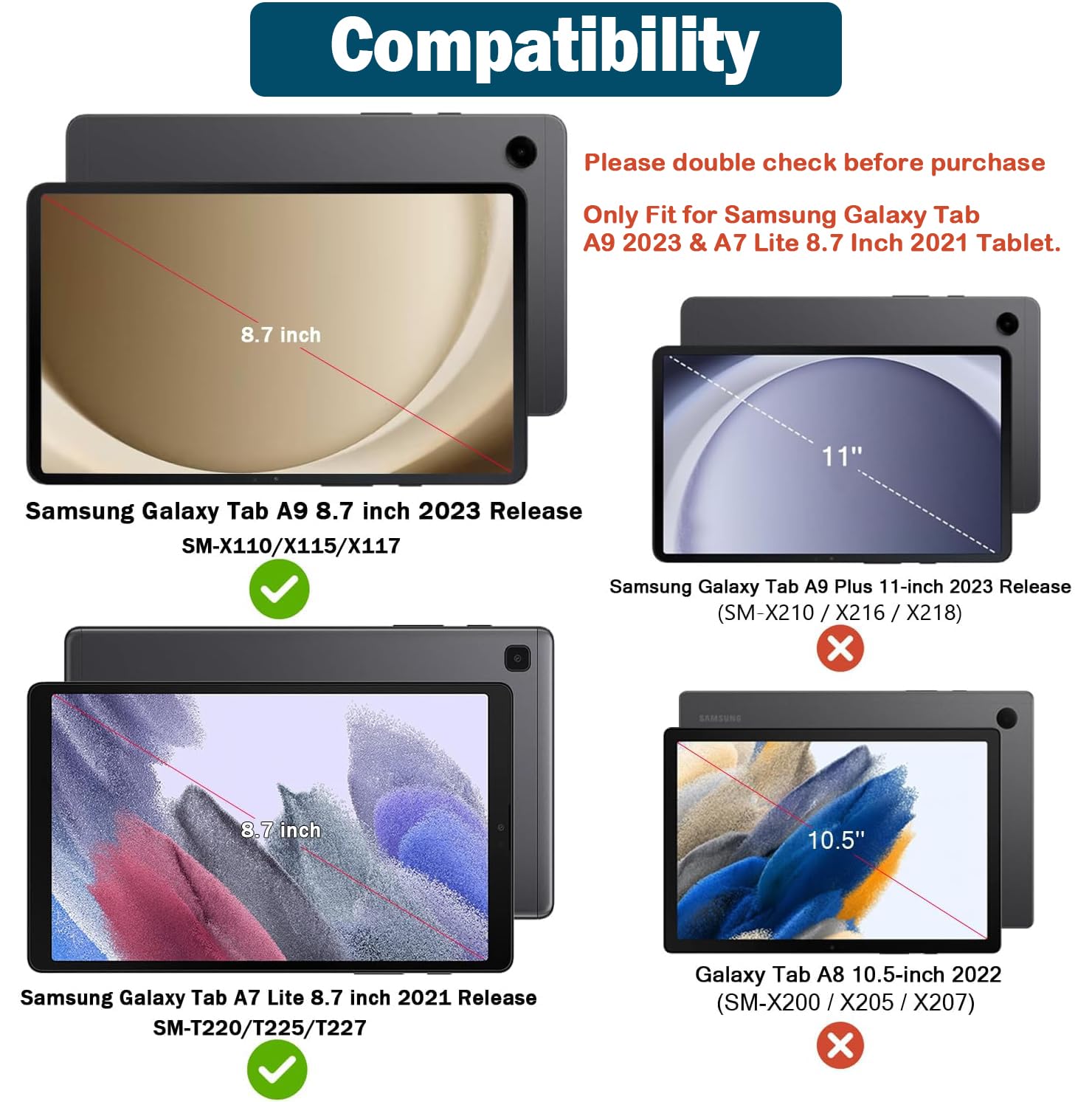 Avawo Kids Case For Samsung Galaxy Tab A9 2023 8.7 Inch/A7 Lite 2021 Cover, With Strap, Shockproof, Lightweight Handle Stand 202