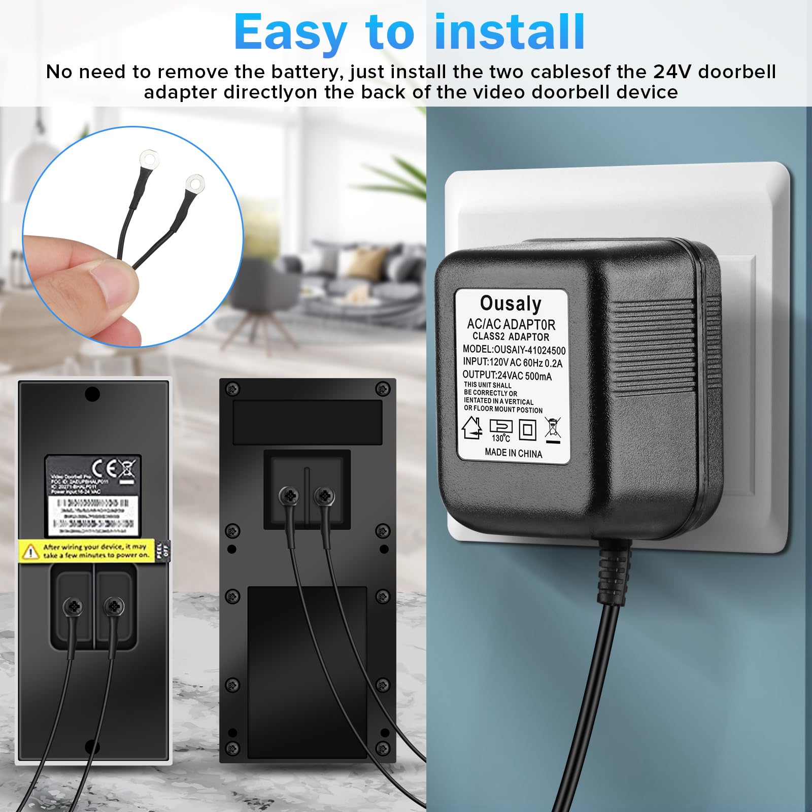 Ousaly 24 Volt 500Ma Transformer C Wire Adapter Doorbell Transformer Competible With 16 24Volt All Versions Of Ring Doorbell And