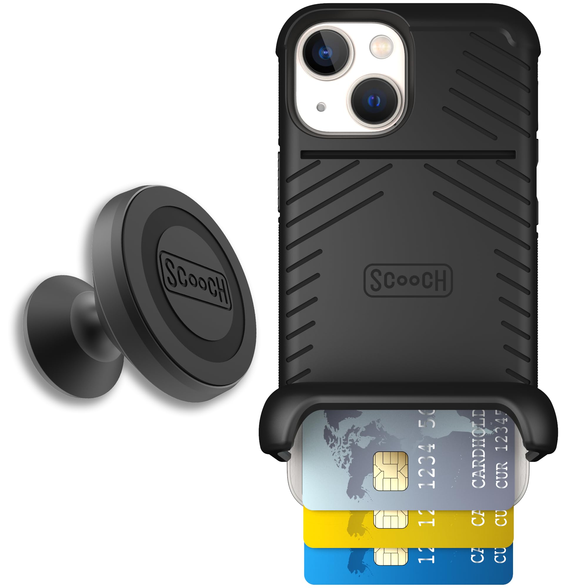Scooch for iPhone 13 Mini Case with Card Holder, Wingmate Wallet Case Black, Bundled with Wingmount Magnetic Car Mount