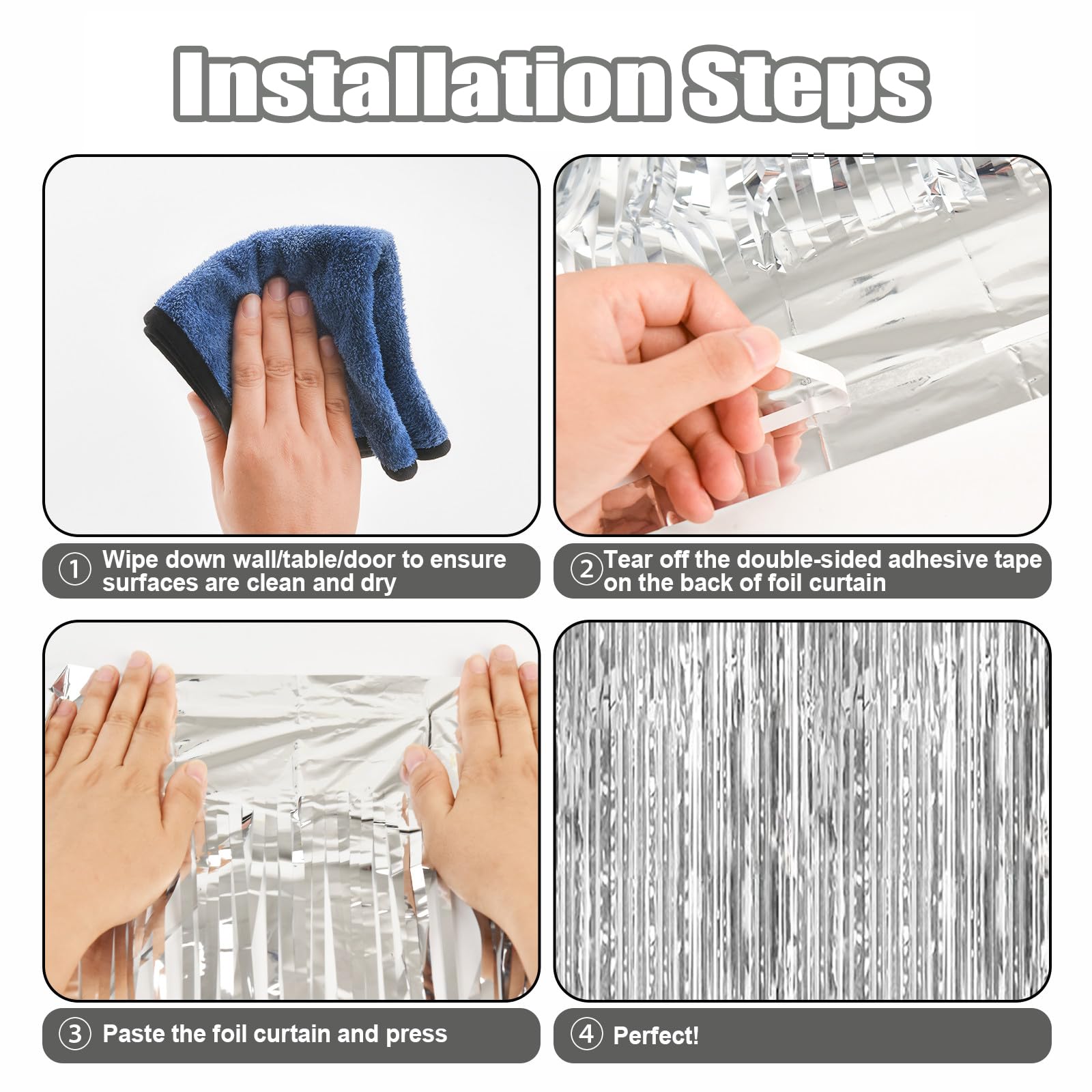 2 Pack Silver Metallic Tinsel Foil Fringe Curtains Party Photo Backdrop Party Streamers For Birthday,Graduation,New Year Eve Dec