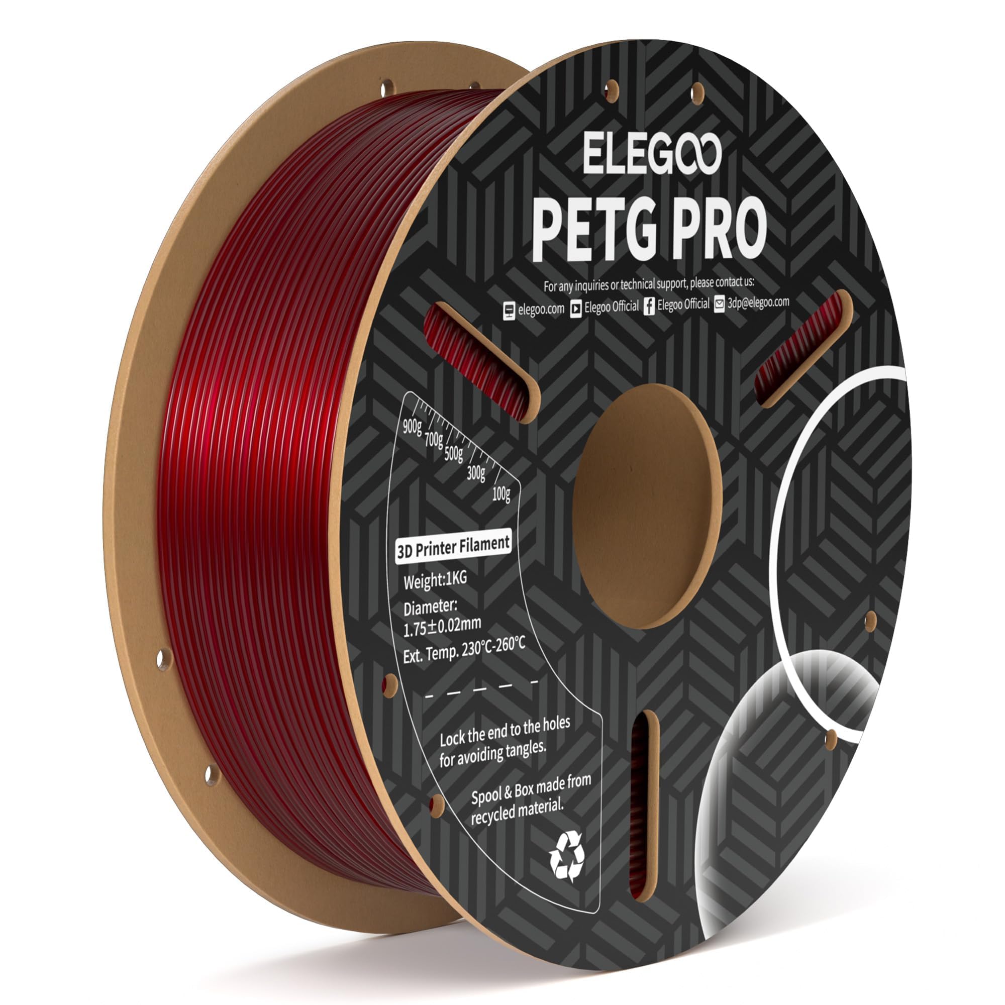 Elegoo Petg Pro Filament 1.75Mm Burgundy Red Translucent, Tough 3D Printer Filament Dimensional Accuracy +/  0.02 Mm, 1Kg Cardbo