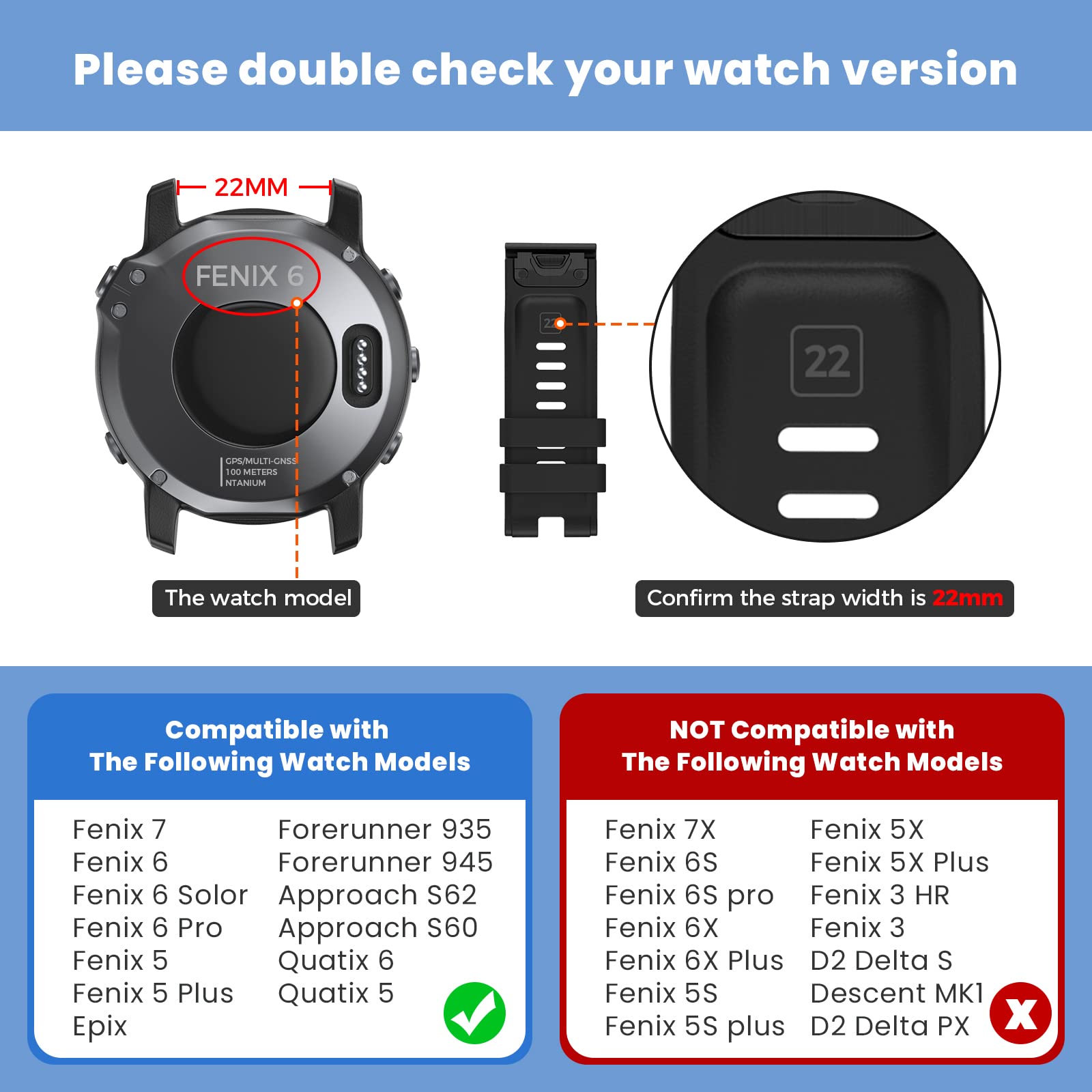 Notocity For Fenix 6 Band 22Mm Silicone Watch Bands For Fenix 7/Fenix 6/ Fenix 5/Fenix 5 Plus/Fenix 6/Fenix 6 Pro/Forerunner 935