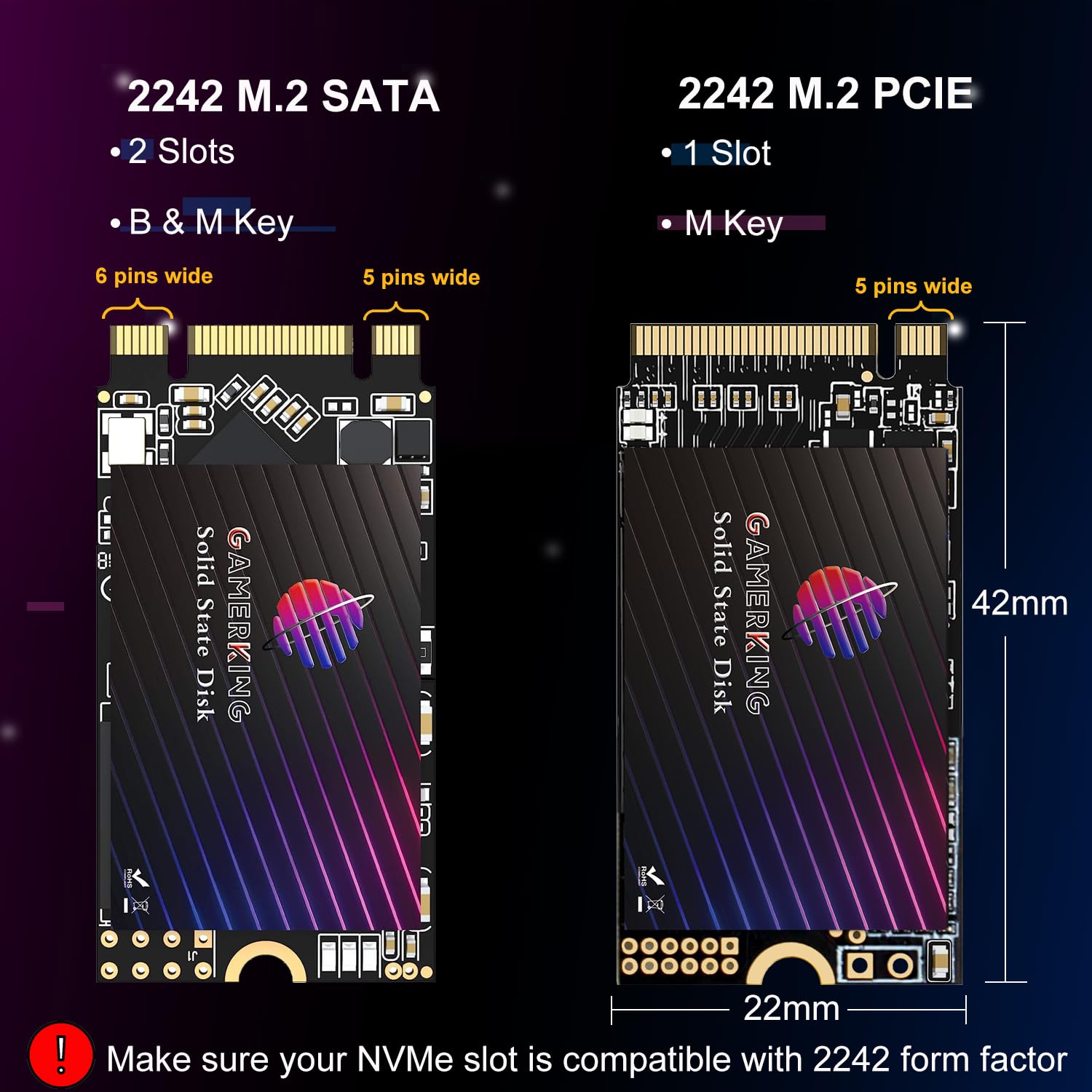 Gamerking 1Tb M.2 2242 Nvme Ssd Pcie Gen3.0 X4 3D Nand Tlc High Performance Internal Solid State Drive M Key 42Mm, Compatible With Desktop Laptop Ultrabook Tablet