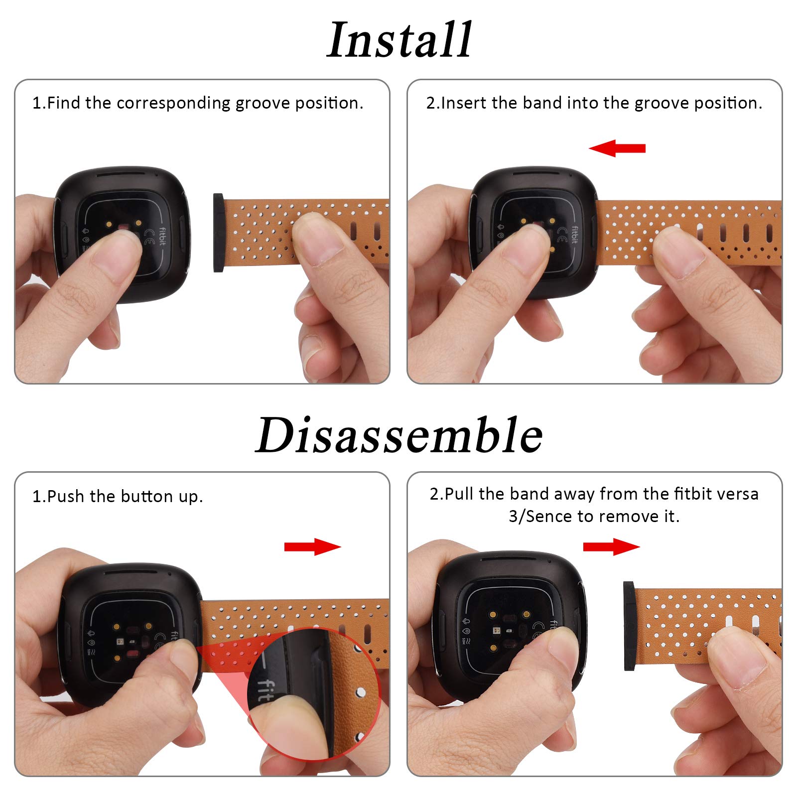 Yiled Leather Bands Compatible With Fitbit Sense And Fitbit Versa 3 For Women Men, Classic Genuine Leather Wristband For Fitbit