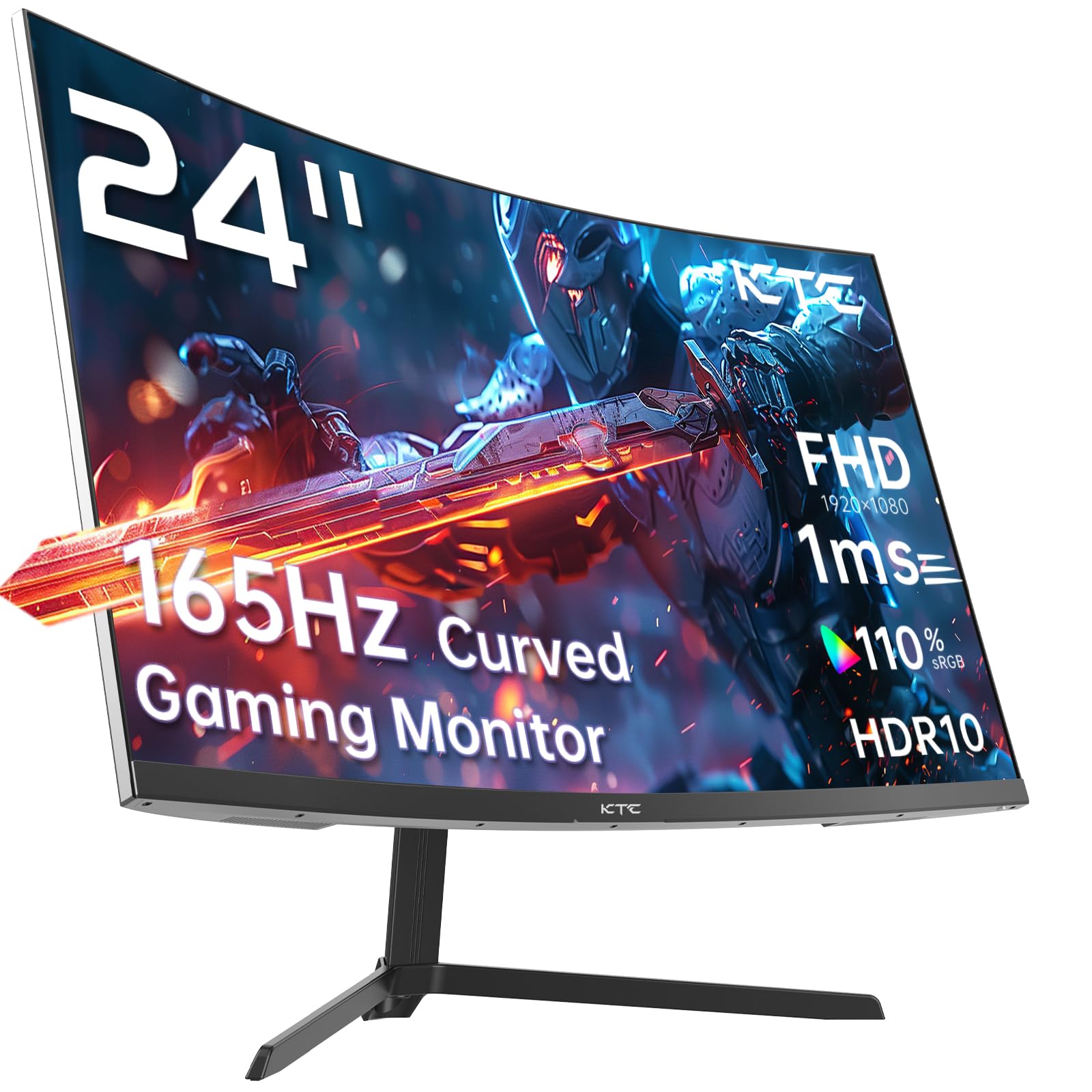 Ktc 24 Inch 1500R Curved Gaming Monitor 165Hz 1Ms Fhd 1080P Va Tilt Adaptive Sync Hdr 110% Srgb Dp/Hdmi,Vesa For Gaming Home Off
