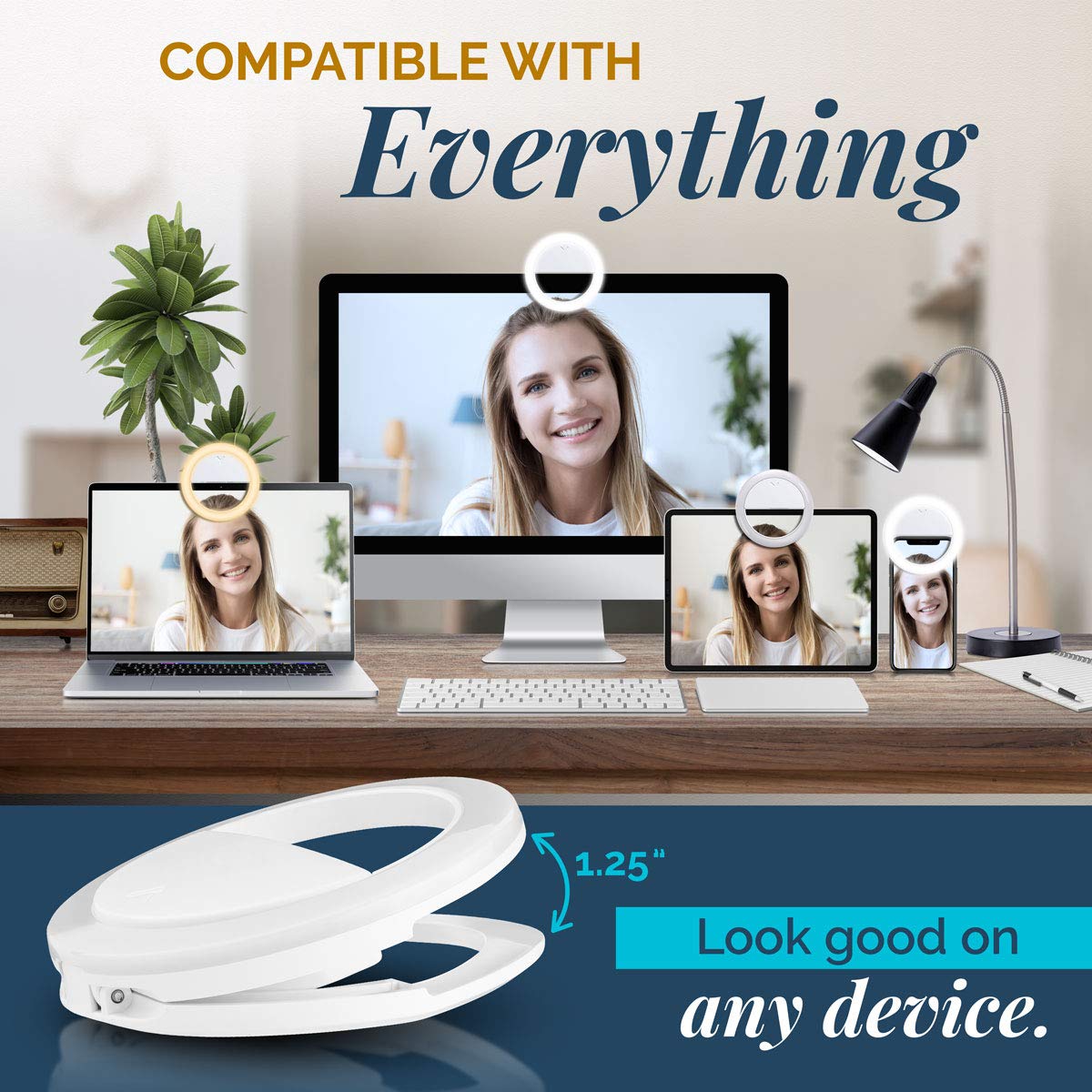 Gearlight Selfie Ring Light For Computer Or Phone   Iphone Compatible Led Lighting For Laptop Webcam, Video Recording   Recharge