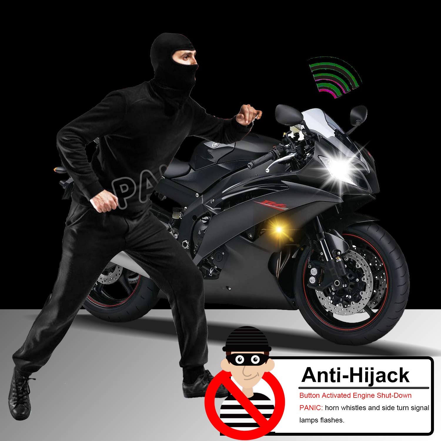 Bluefire Motorcycle Security Kit Alarm System Anti-Hijacking Cutting Off Remote Engine Start Arming Disarming