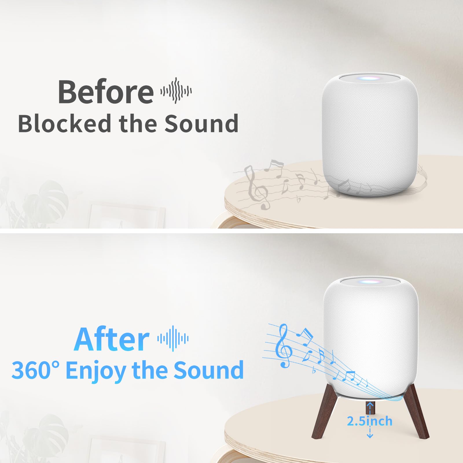 Yibracki Wood Table Stand For Homepod 1 And Homepod 2 Speaker With Dust Proof Cover, Anti Slip Wooden Desk Stand Compatible With