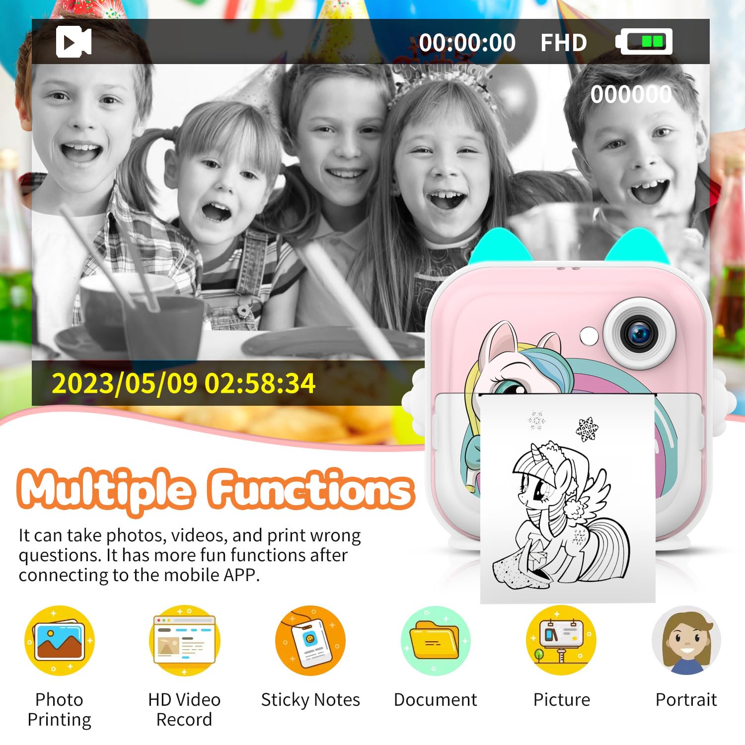 Instant Print Camera For Kids, Christmas Birthday Gifts For Girls Boys, Selfie Digital Camera With 1080P Videos, Portable Camera