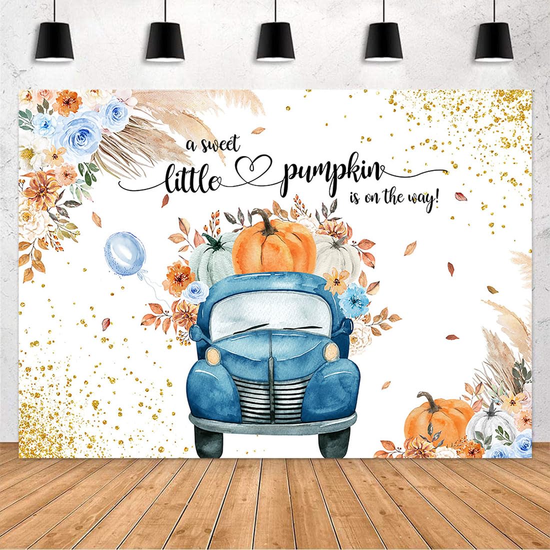Avezano Blue Pumpkin Baby Shower Backdrop For Boy Boho Fall Baby Shower Decorations Little Pumpkin Truck Banner Thanksgiving Aut