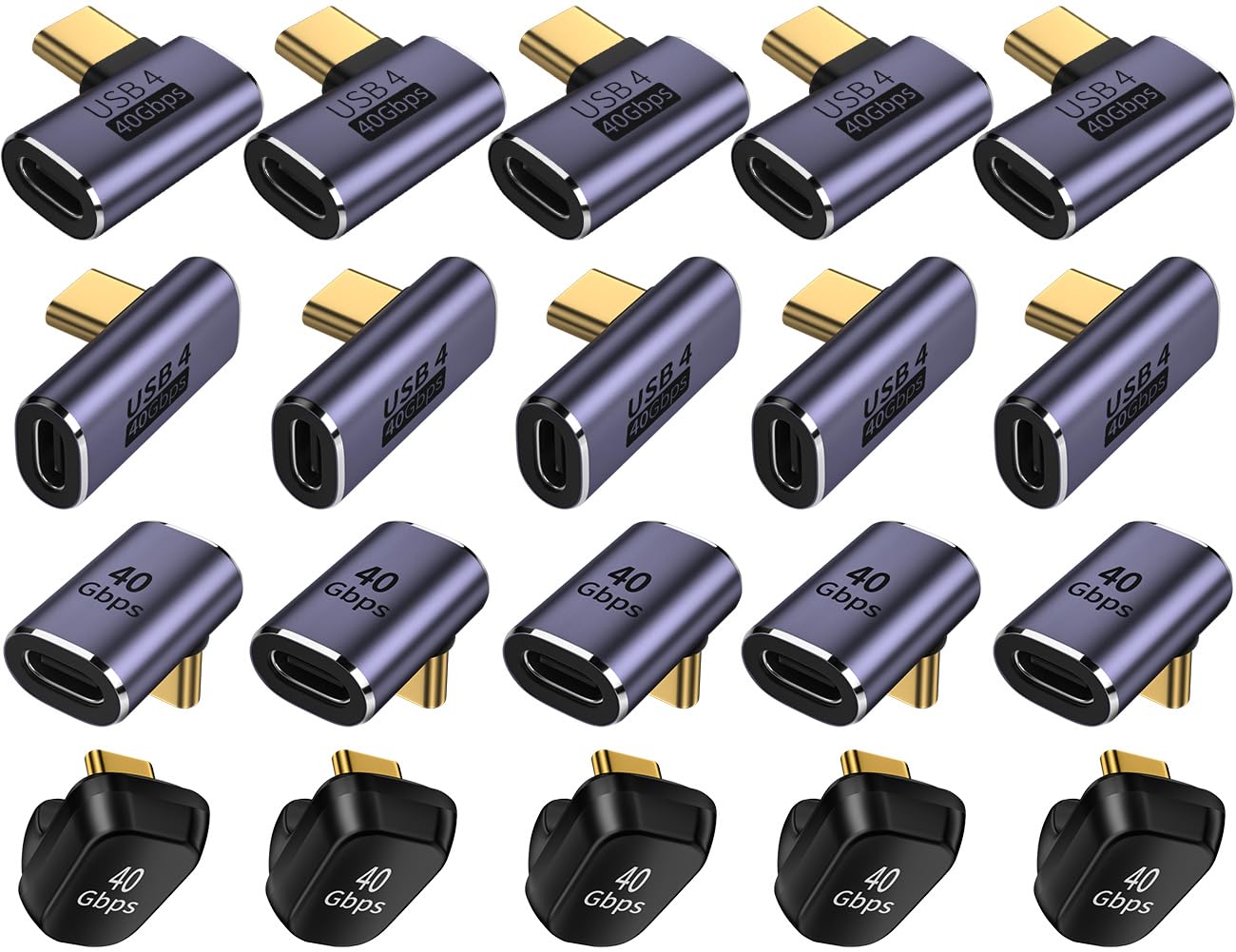 ShineeKee 4 Mixed USB C Adapter USB 4.0/Thunderbolt 4 with 100W 40Gbps 90/180 Degree Right Angle, U Shape Connector Extender for