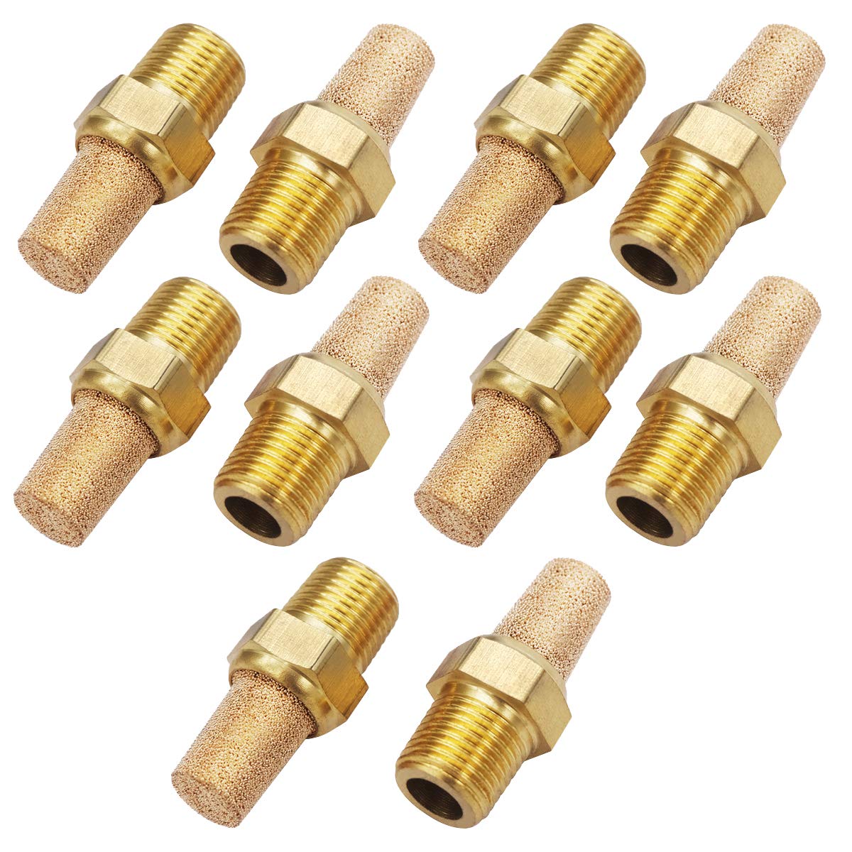 Mxuteuk 10Pcs Brass Pneumatic Muffler Filter Noise Silencer, Hex Sintered Silencer Air Line Fitting 1/8 '' Npt Xyq G (1 8)