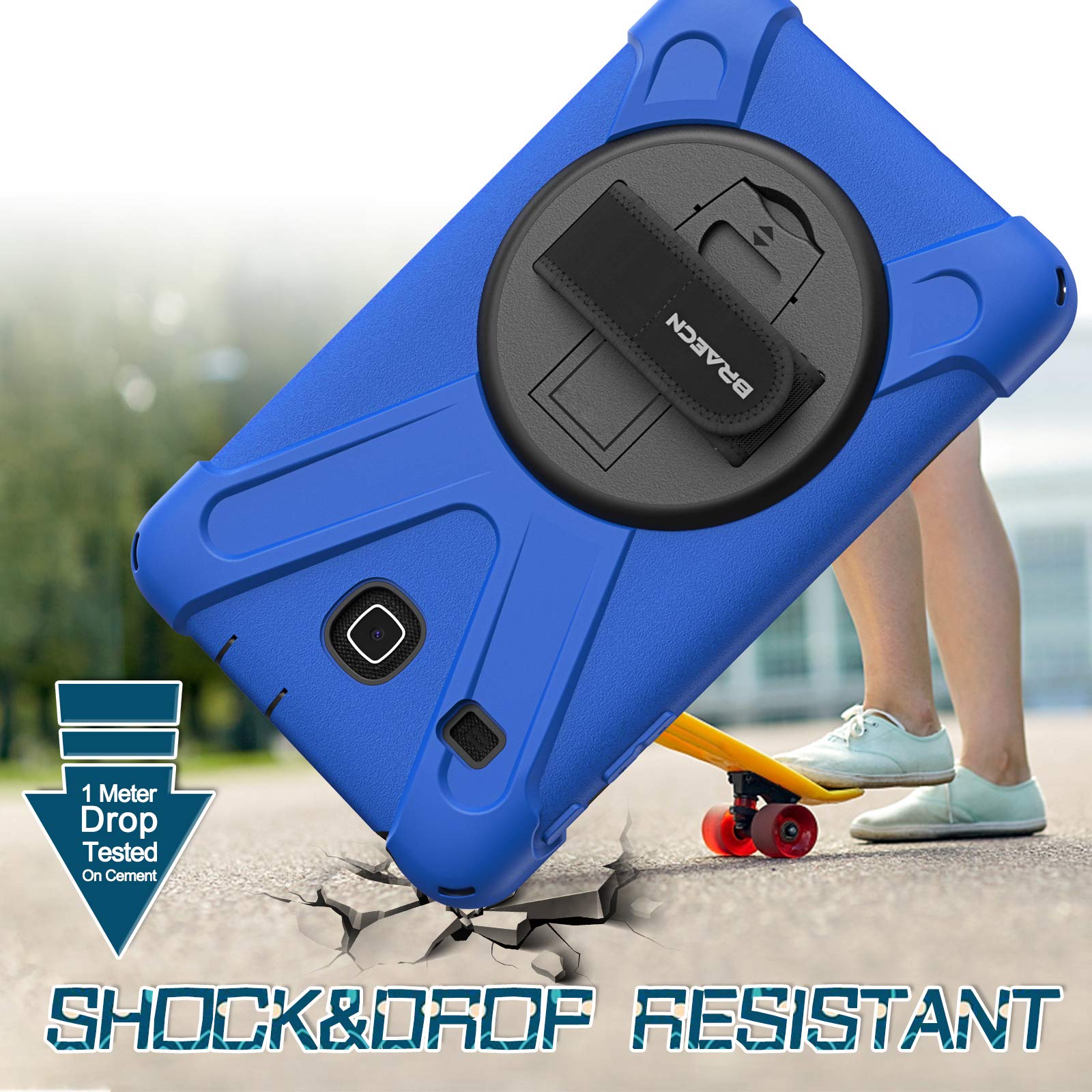 Braecnstock Samsung Galaxy Tab E 8.0 Case (Sm T375/T377/T378), Heavy Duty Shockproof Protective Cover With 360 Stand&Hand Strap,