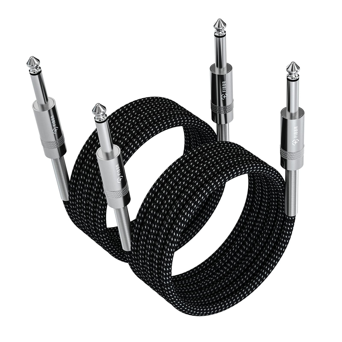 Fibbr 6.35Mm To 6.35Mm Stereo Audio Cable 33Ft 2 Pack, Straight 1/4' Ts Audio Guitar Male Jack Instrument Lead With Nylon Braided For Electric Guitar, Bass, Amplifier, Mixer, Keyboard, Speaker