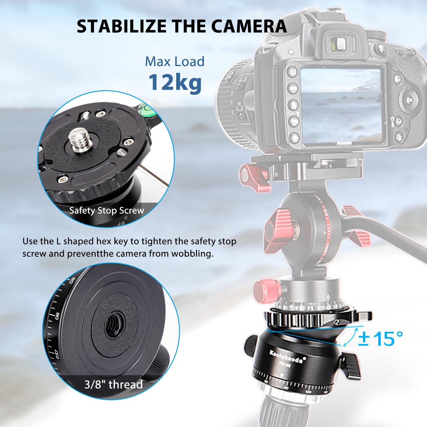 Koolehaoda Tripod Leveling Base Camera Leveler Tripod Head 66Mm Half Ball Inclination 15 And 360 Panoramic, 1/4-3/8 Mounting Scr