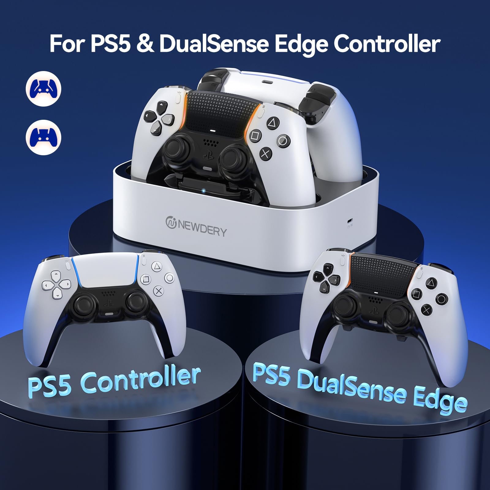 Newdery Ps5 Controller Charger Station Compatible With Dualsense Edge Controller, Fast Charging Dock Stand With Cable, Dual Cont