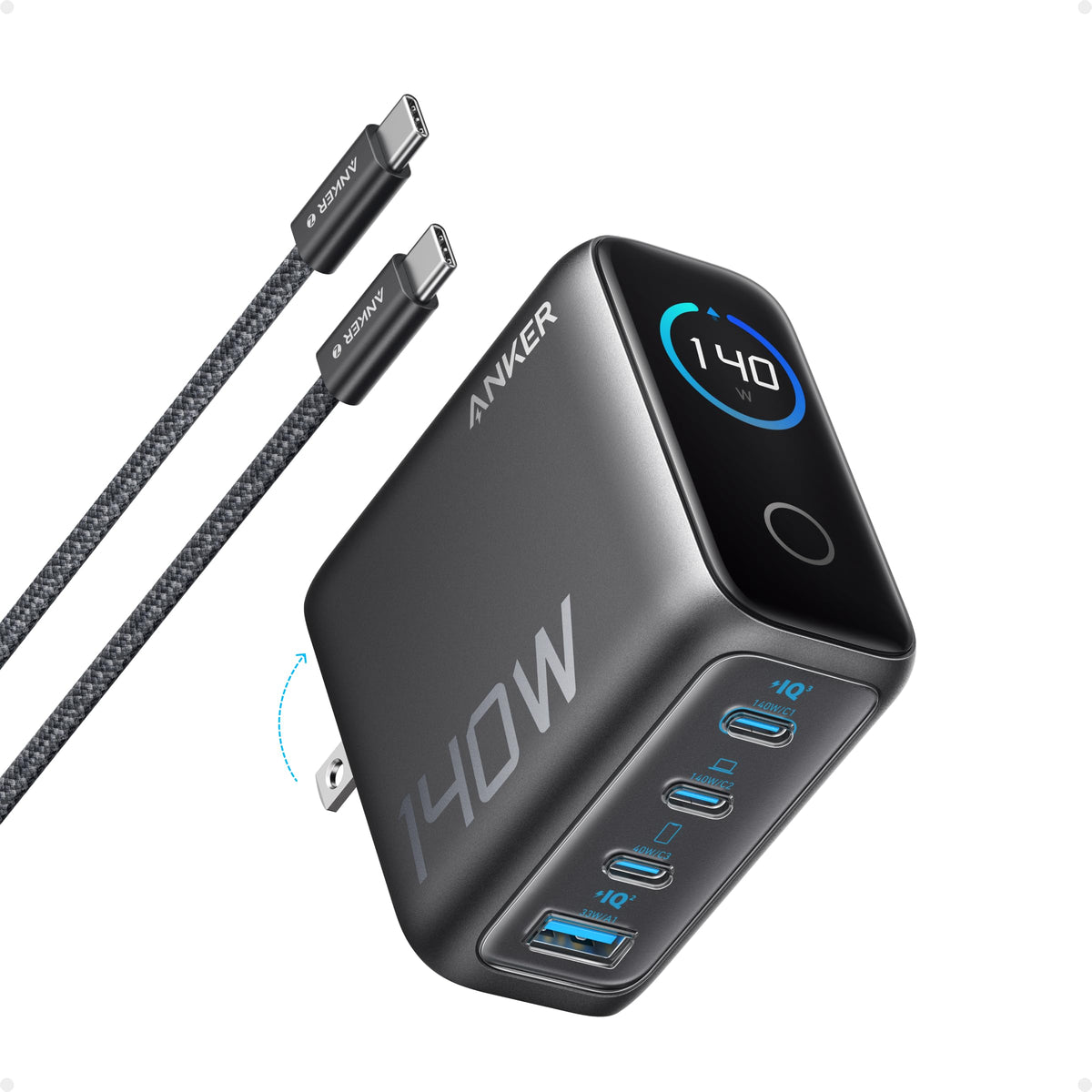 Anker Laptop Charger, 140W Usb C Charger, 4 Port Multi Device Fast Charging, Advanced Gan Power Adapter, Intuitive Touch Control