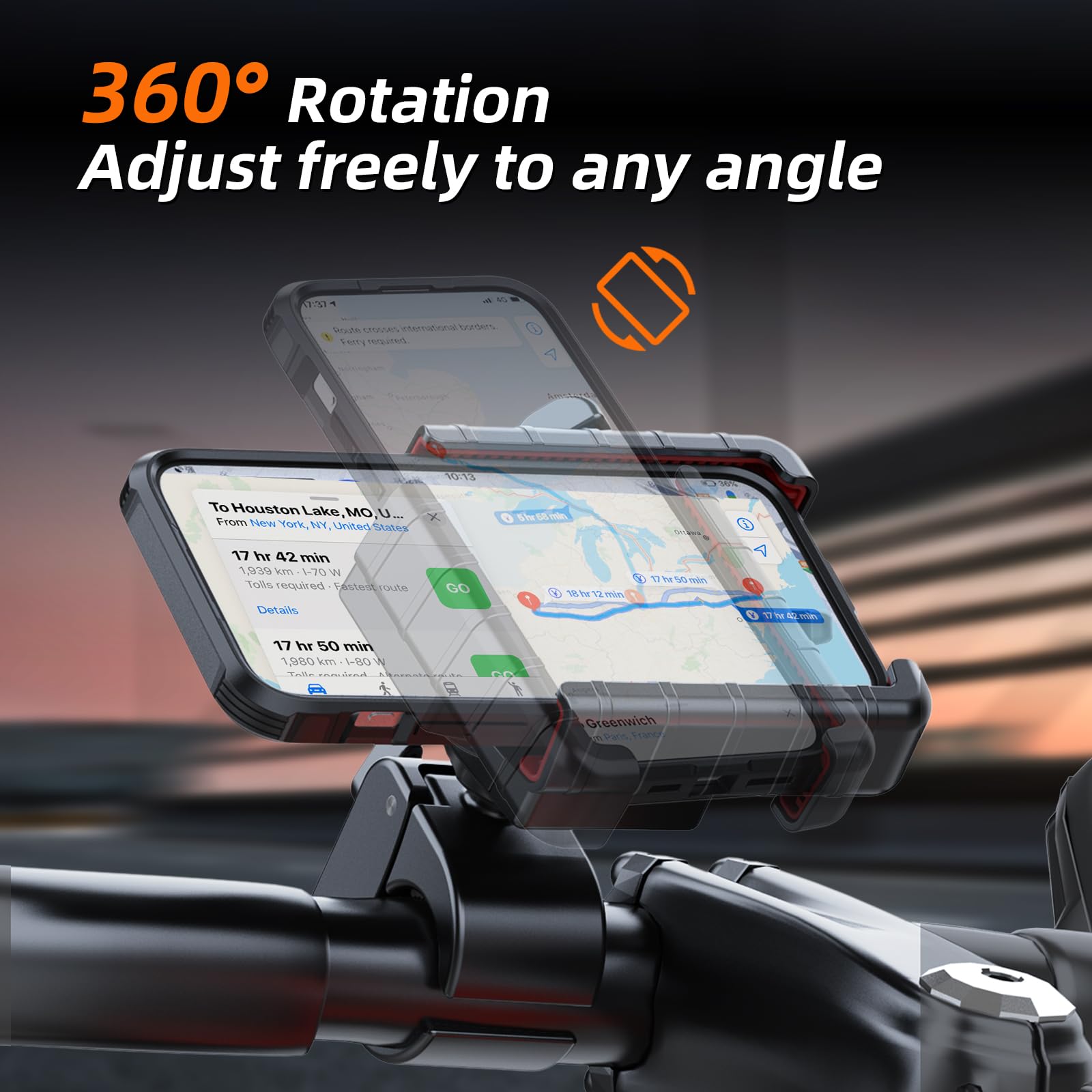 Marsrider 3Rd-Gen Anti Vibration Motorcycle Phone Mount Holder, Bike Handlebar Cell Phone Holder With High-Speed Safety Lock, El