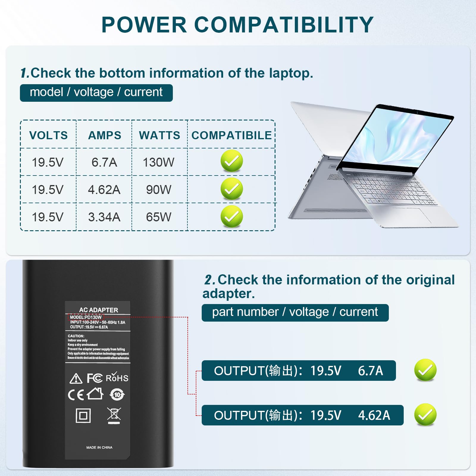New Dell 130W Ac Adapter Laptop Charger For Dell Xps 15 7590 9570 9560 9550 9530 Precision 5510 5520 5530 5540 M3800 Vostro 7500