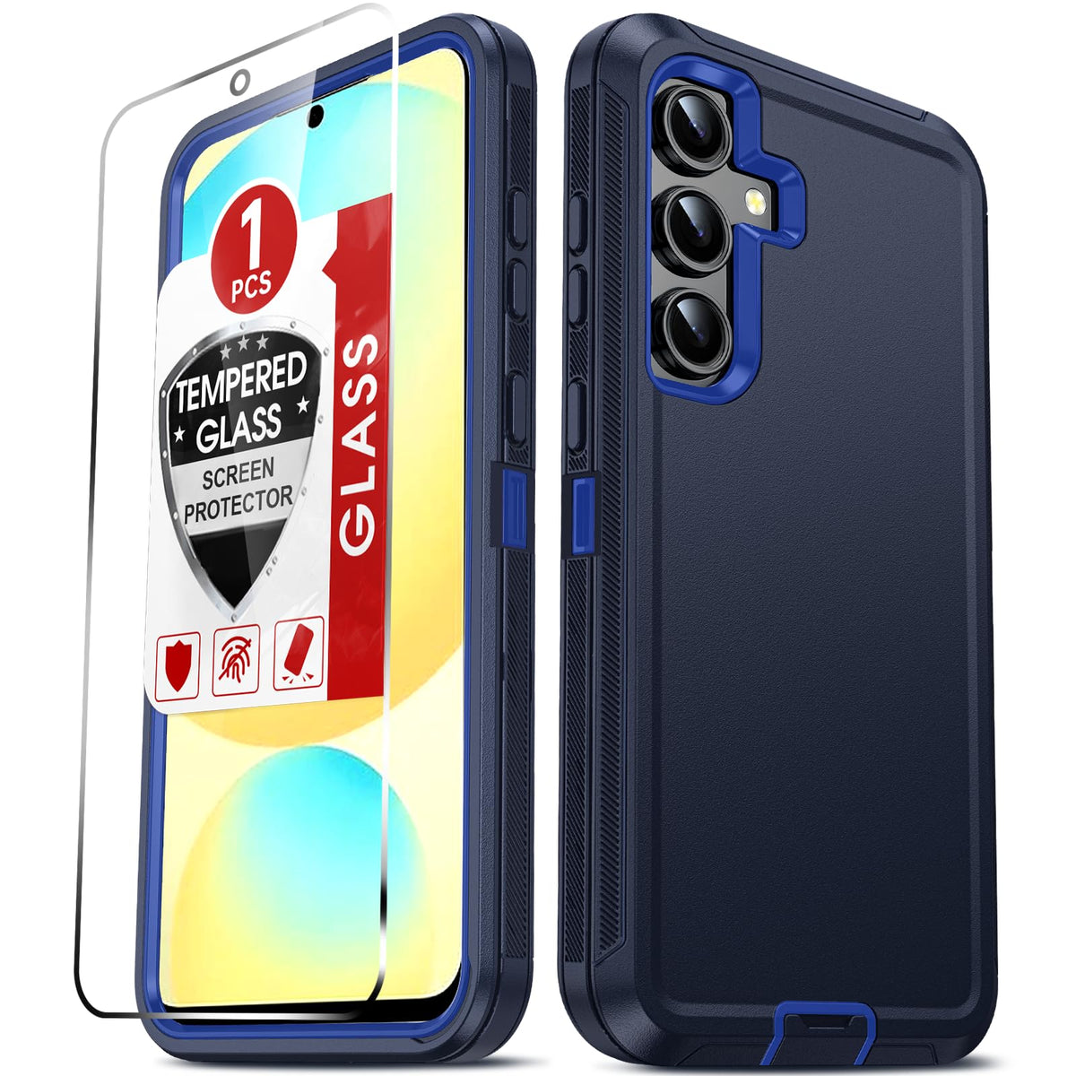 Leyi Compatible For Samsung Galaxy S24 Fe Phone Case: Tempered Glass Cell Phone Screen Protector, Heavy Duty 3 In 1 Rugged Cover