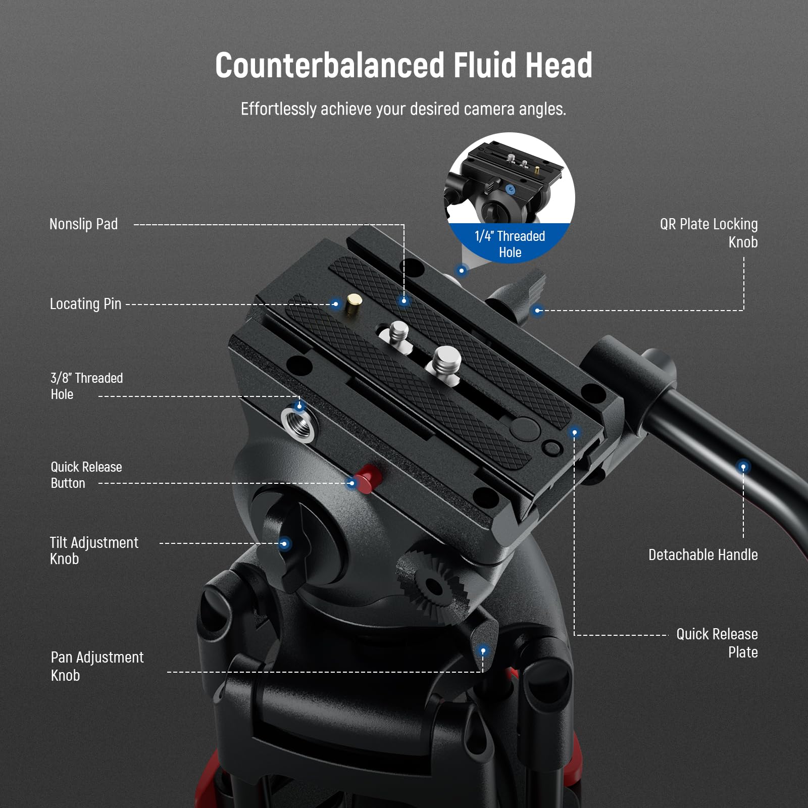Neewer 74'' Video Tripod With Fluid Head [Basic Version], Metal Camera Tripod With Smooth Friction Damping, Mid Level Spreader,