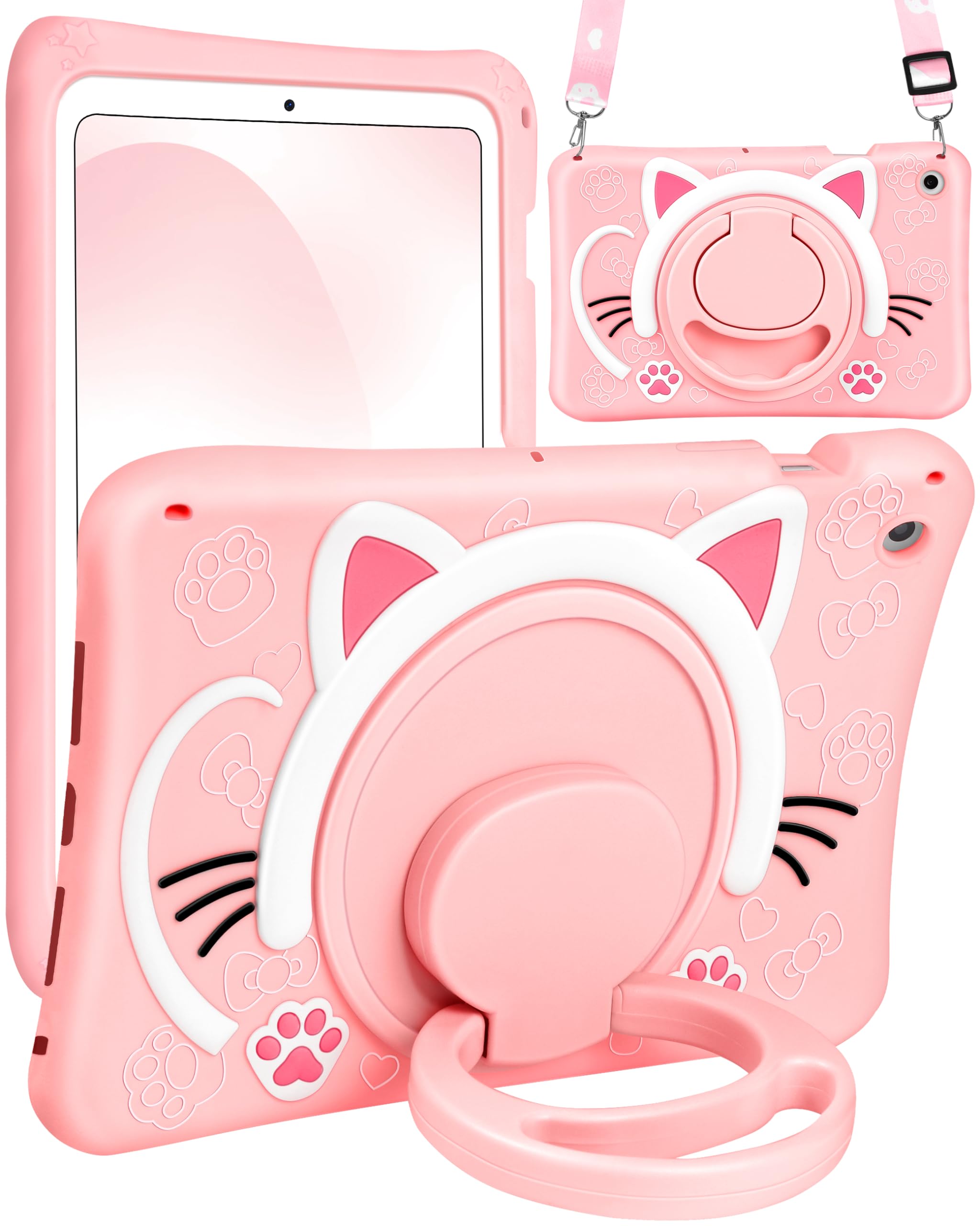 Wazzasoft For Samsung Galaxy Tab A8 10.5 Case Girls Cute Cat Kawaii Cover Girly 3D Cartoon Women Kitten With Rotating Handle Sta