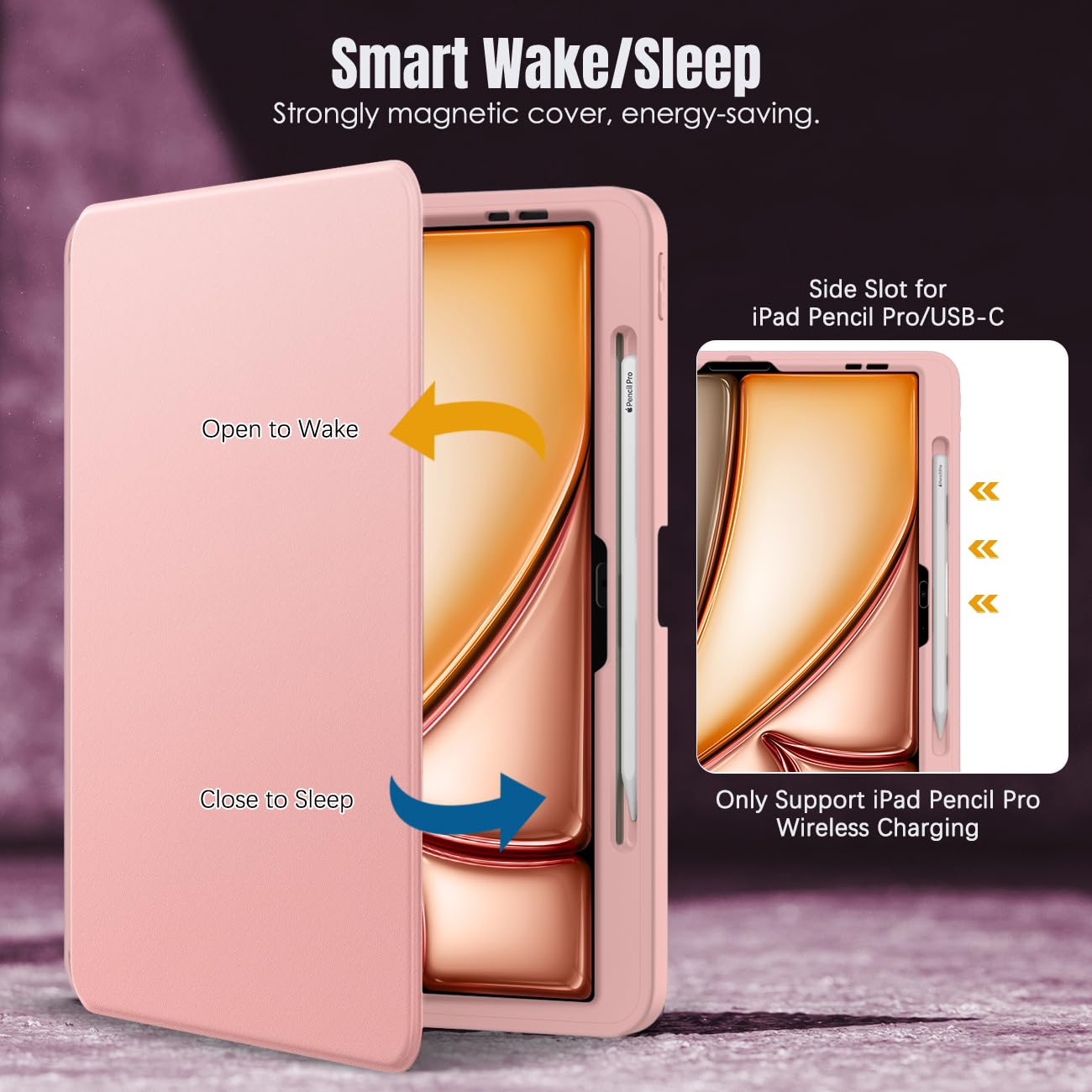 MoKo for iPad Air 13 Inch Case M2 2024 with Pencil Holder, iPad Air 13 Case, [Built in Screen Protector], iPad Air 13' Case with Clear Back & Magnetic Multi Angle Stand Cover, Rose Gold