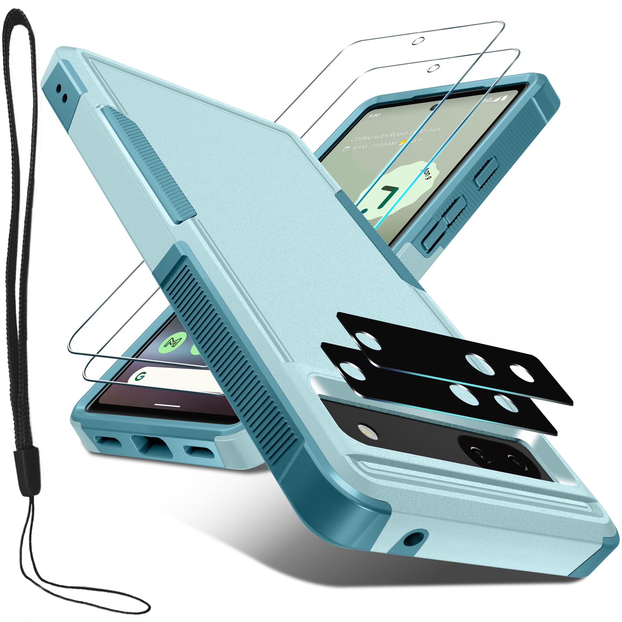 For Google Pixel 6A Case With Screen Protector[2 Pack]+ Camera Lens Protector[2 Pack],Heavy Duty Shockproof Full Body Protective