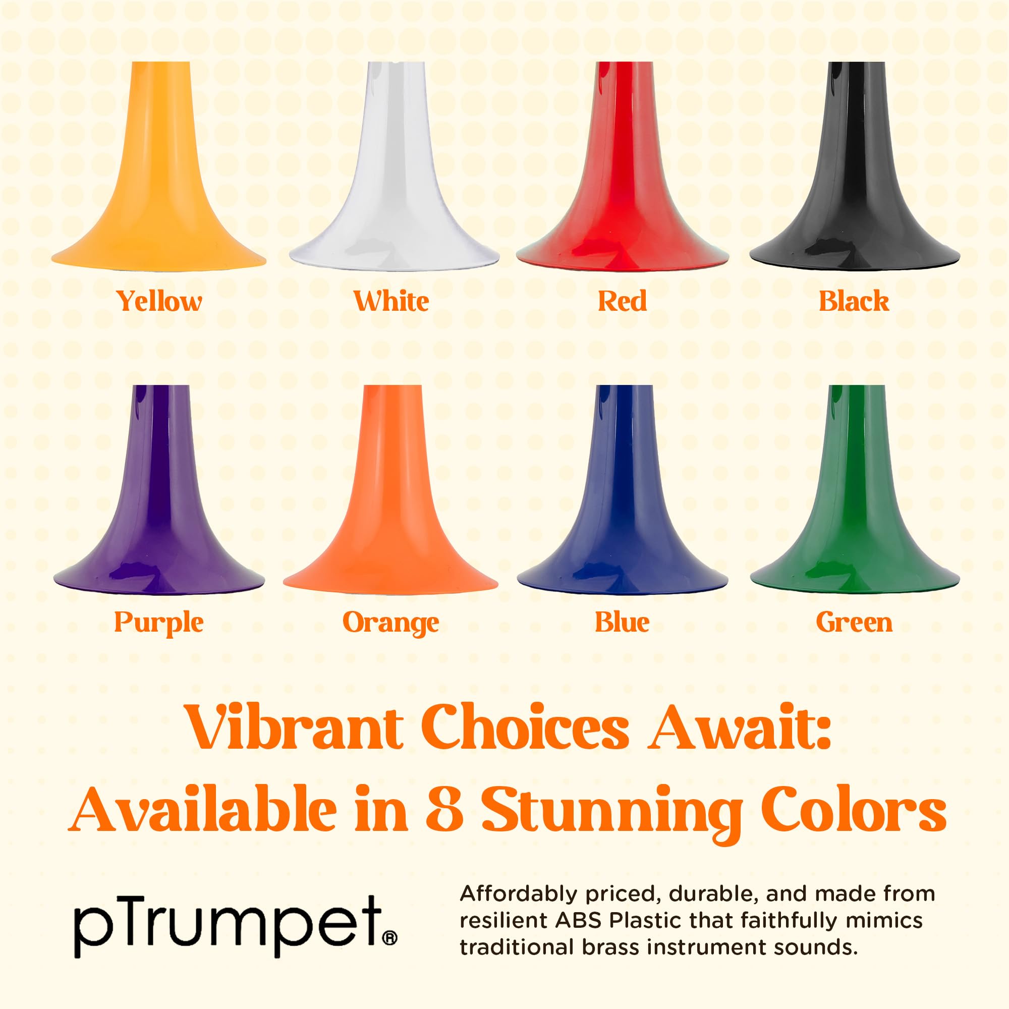 Ptrumpet Bb Plastic Trumpet - Durable Pinstruments Design With Ergonomic Grip - Includes 3C & 5C Mouthpieces And Carrying Bag -