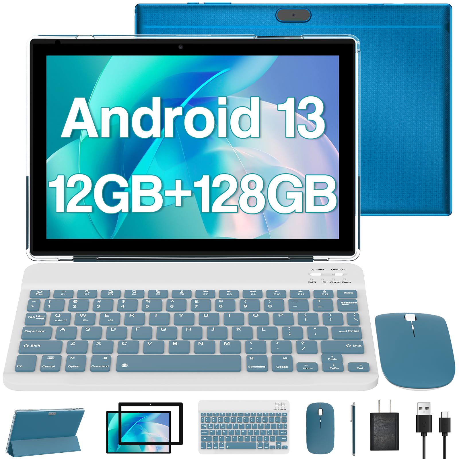 Android 13 Tablet 10 Inch, 2024 Newest 12Gb Ram+128Gb Rom/1Tb Expandable Tablets Pc, 2 In 1 Tablets With Keyboard, Quad Core 2.0