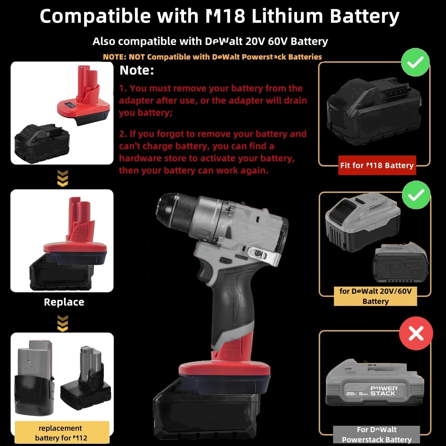For Milwaukee Battery Adapter, Convert For M18 To Work For M12 Tool Battery Adapter