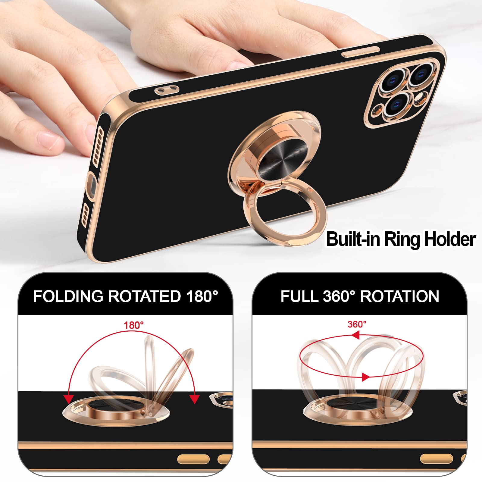 Hython Case For Iphone 11 Pro Max Case With Ring Stand [360   Rotatable Ring Holder Magnetic Kickstand] [Shiny Plated Rose Gold