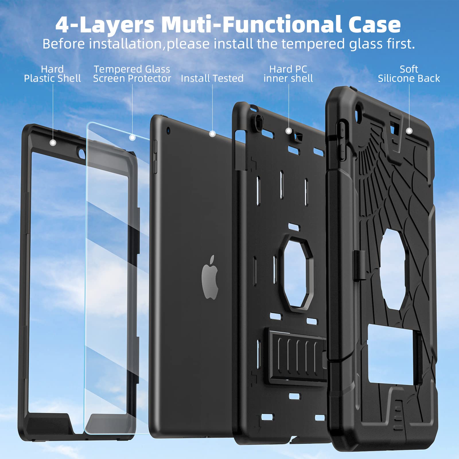 Tsqqst Ipad 5Th 6Th Generation Case 9.7'' For Kids With Glass Screen Protector | Ipad 9.7 Case With Pencil Holder+Stand | Silico