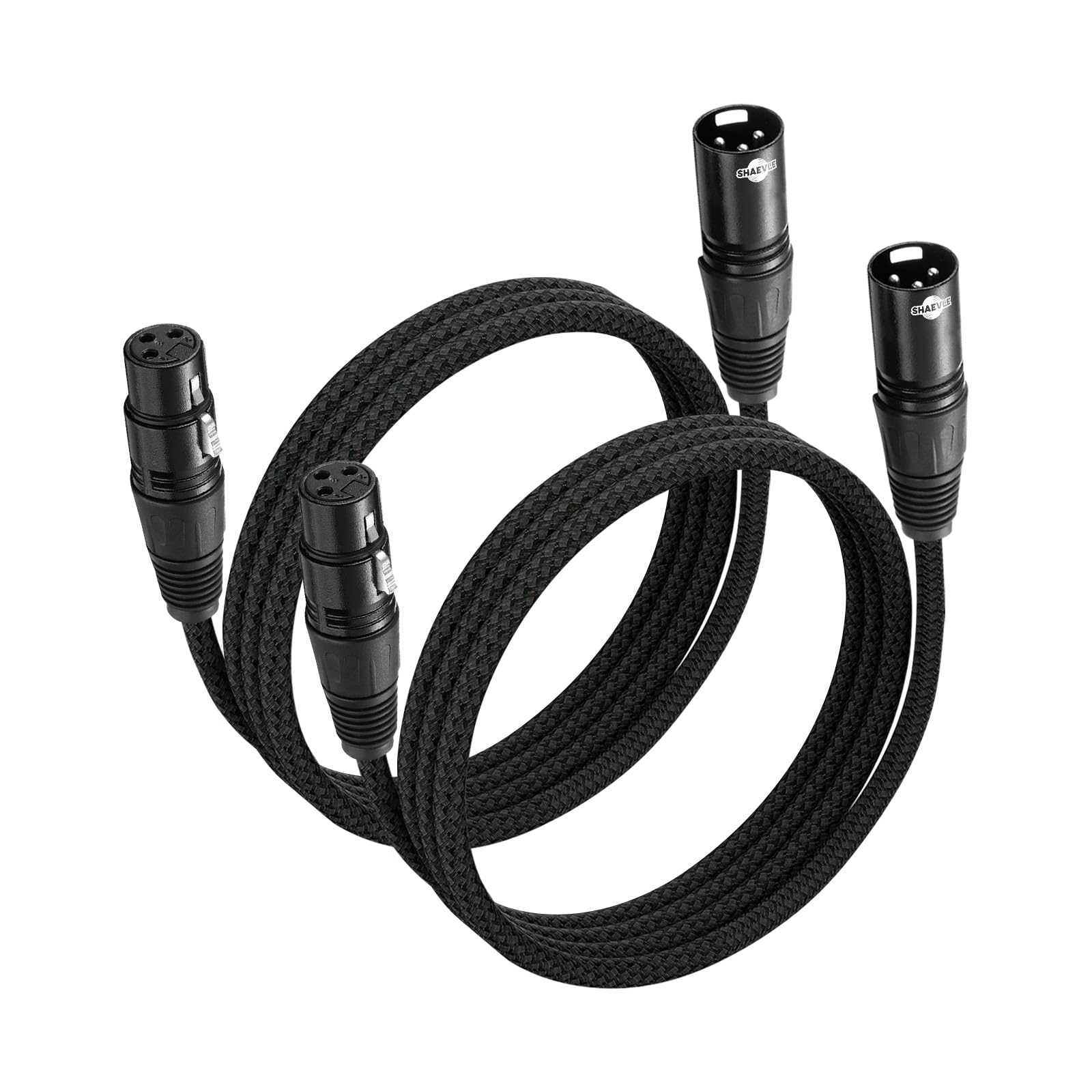 Shaevle XLR Microphone Cable 2 Pack 6 Feet/2M Male to Female 3 Pin Nylon Braided for Studio Recording and Live Production, Black