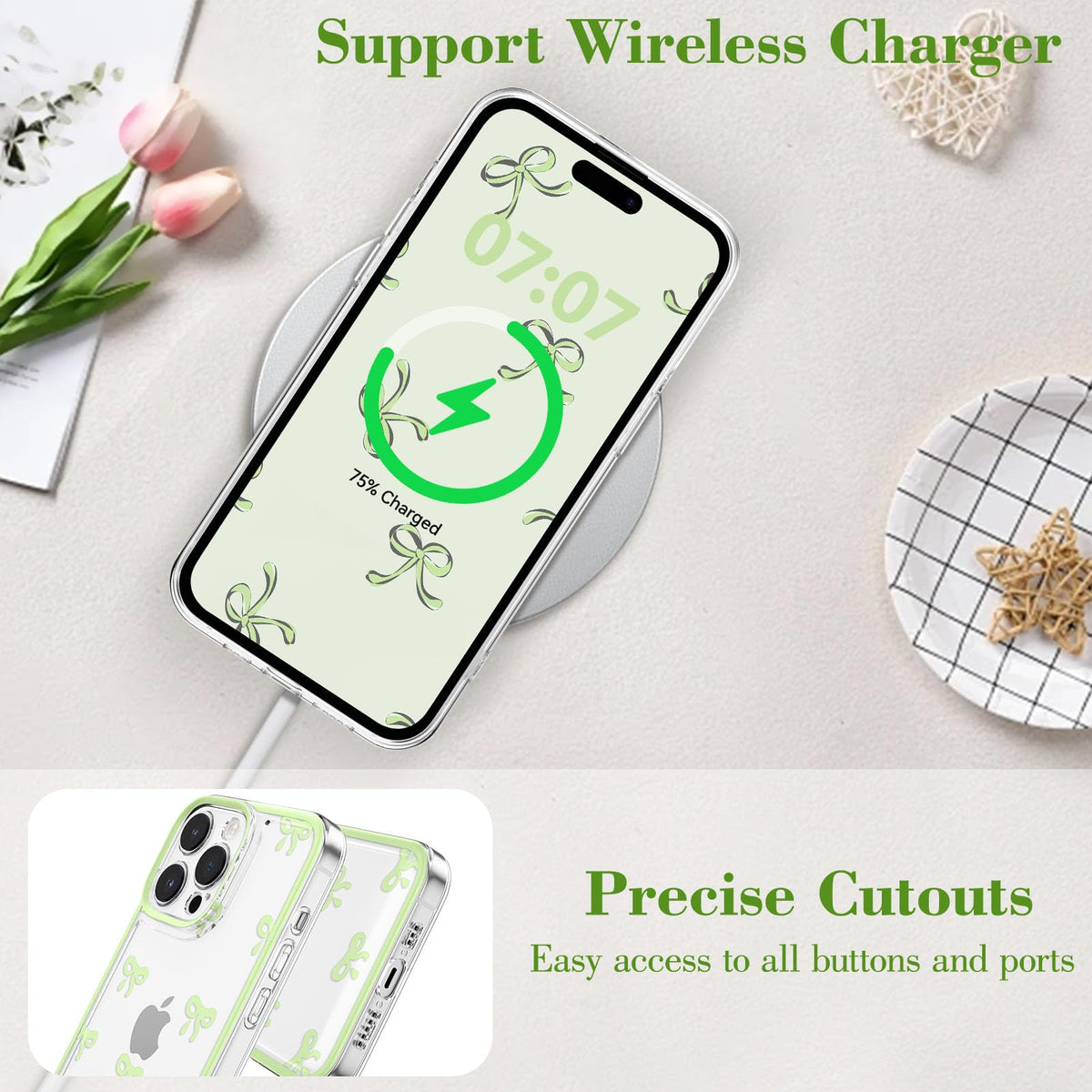 Eyzutak Case For Iphone 12 Pro Max, Clear Cute Ribbon Bowknot Pattern Aesthetic Transparent Phone Case Raised Camera Protection