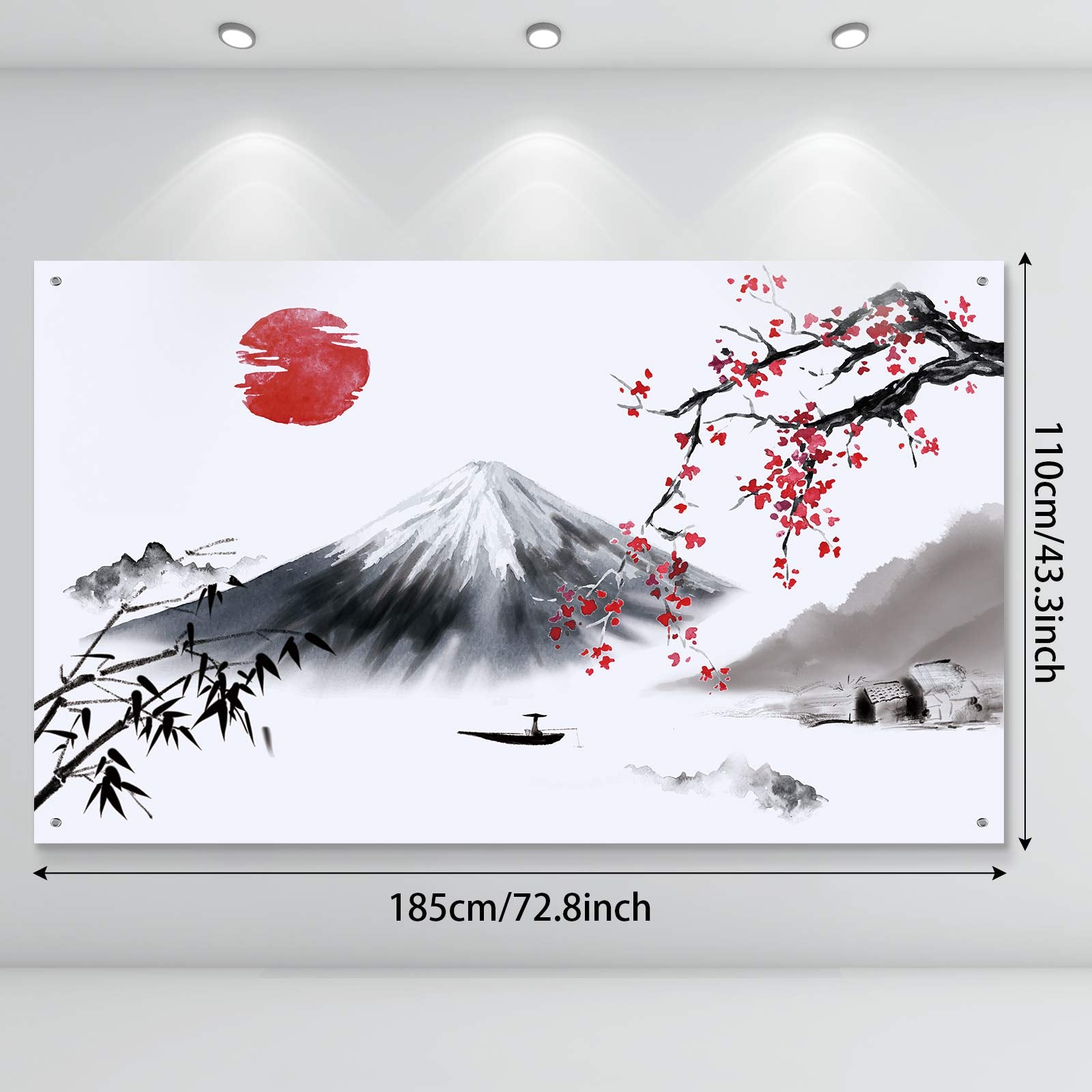 Japanese Wall Hanging Photo Banner Asian Mount Fuji Red Sun Backdrop Japanese Landscape Nature Background For Japanese Party Wal