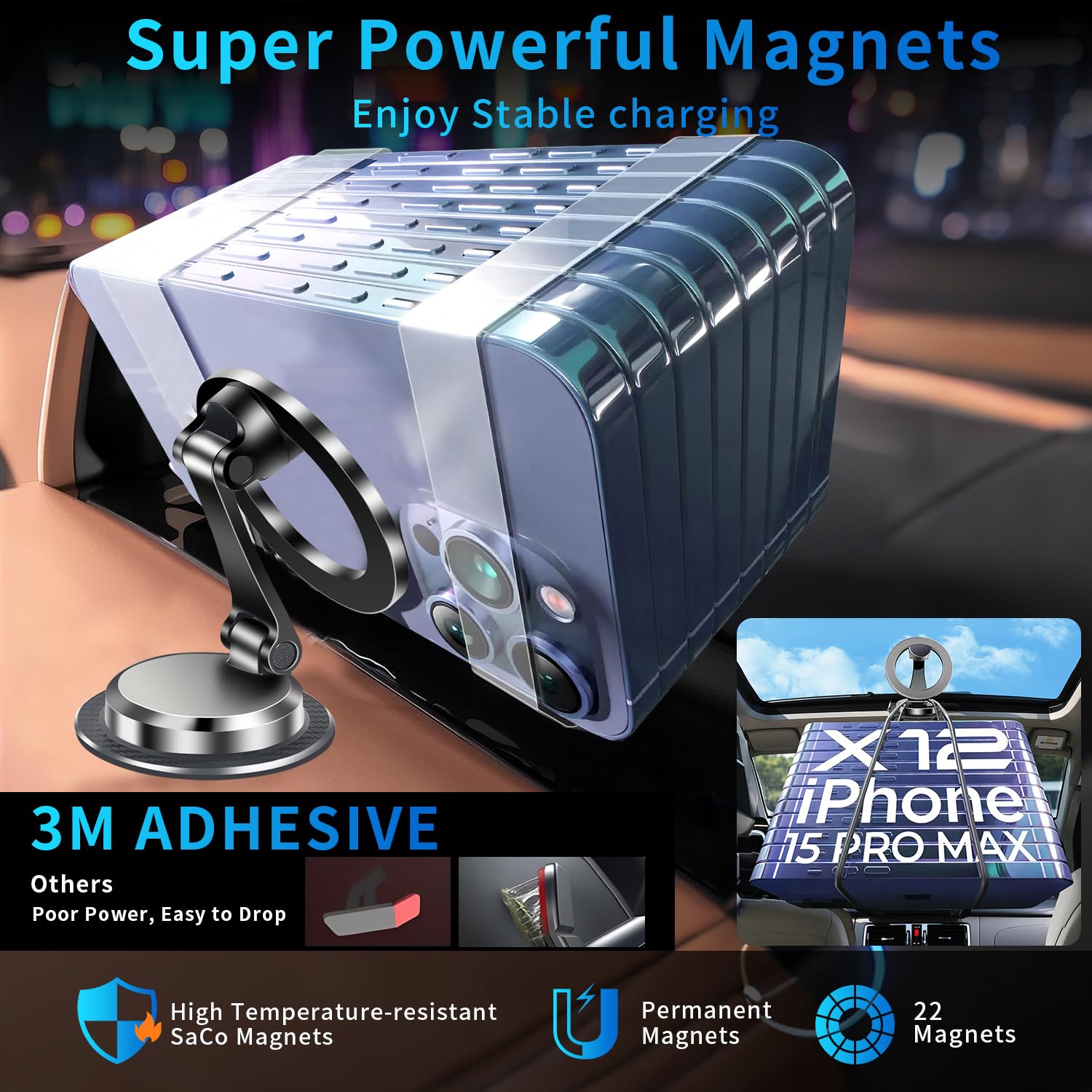 Yaokee Magnetic Car Phone Holder For Magsafe [N55 Strong Magnets], 360Rotation Dashboard Magnetic Phone Holder For Car, Folding