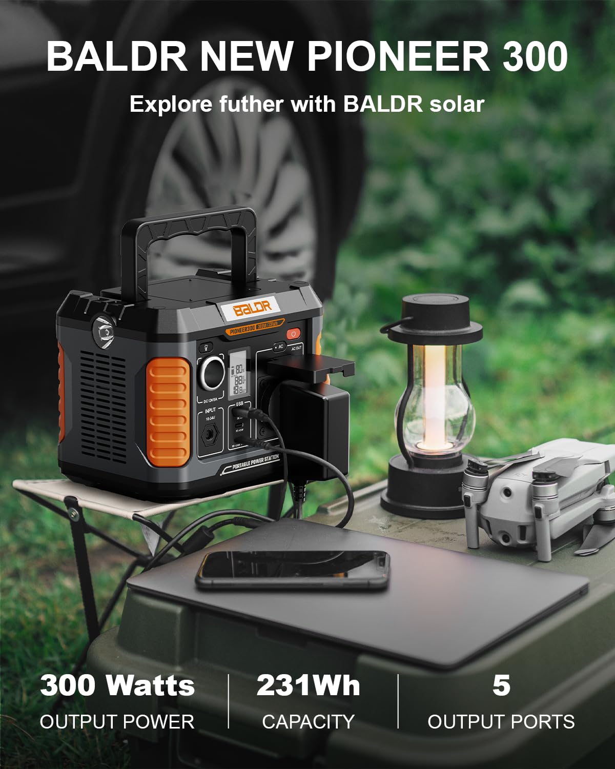 Baldr Portable Power Station 300W, 231Wh Solar Generator Backup Lithium Battery Power Supply, 120V Pure Sine Wave Ac Outlet, Qc